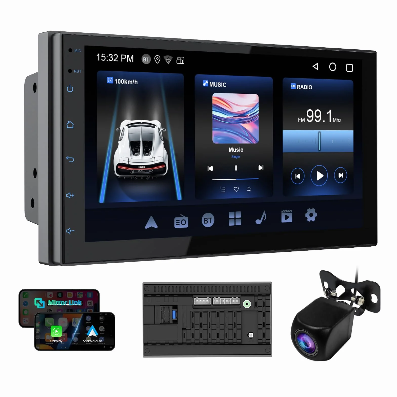 Haudio Autoradio da 7 pollici 2 Din, compatibile con Apple Carplay e Android Auto, autoradio con telecamera di retromarcia HD, GPS, Bluetooth, WiFI, FM/AM/per tutte le auto, 2+64 GB(Aggiornamento CPU)