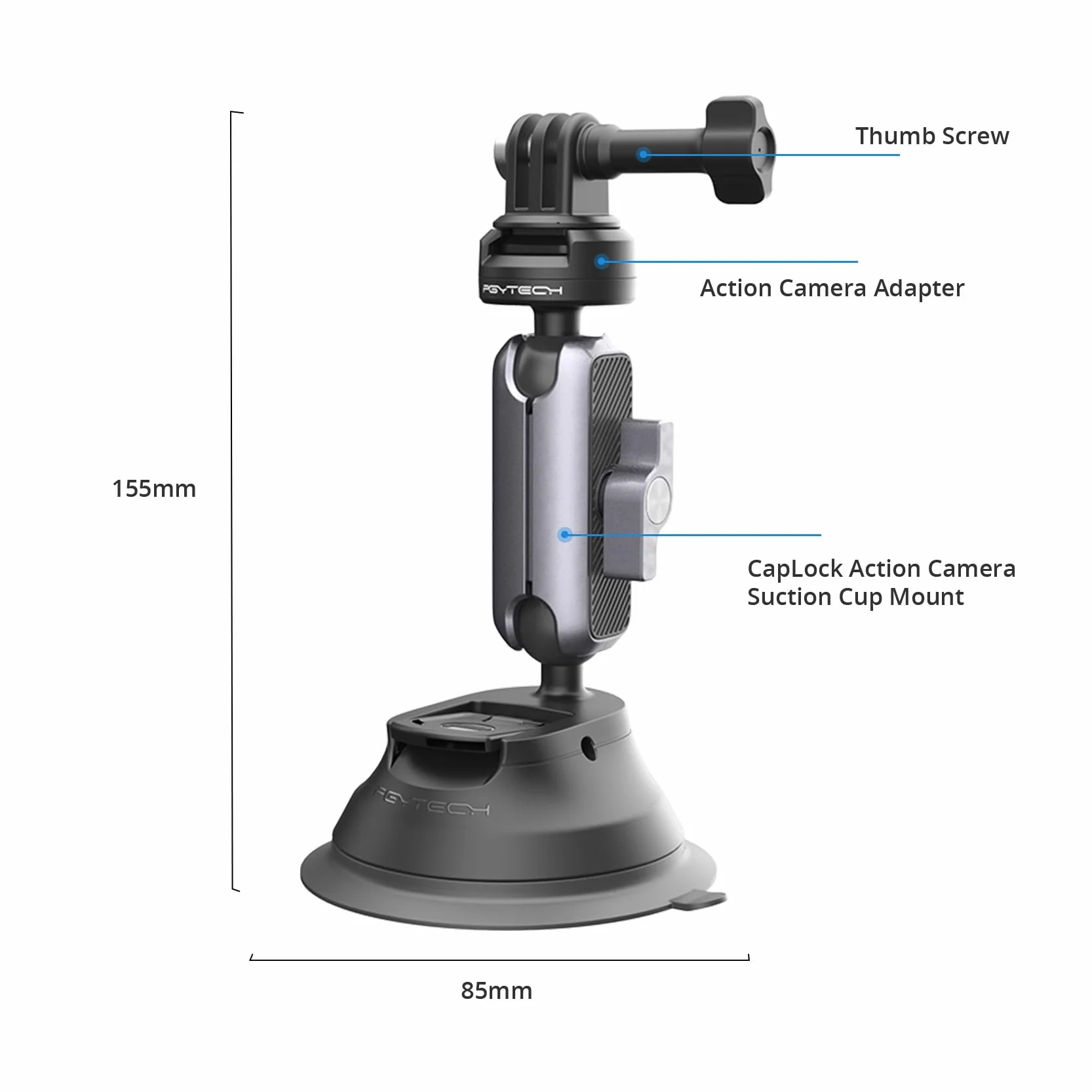 PGYTECH CapLock Supporto a Ventosa per Action Cam da Auto per DJI OSMO 360/Action 6/Pocket 3/4/4P, per Gopro Hero 13/12/11, Auto Staffa per Insta360 Ace Pro 2/X5 con filettatura 1/4"-20