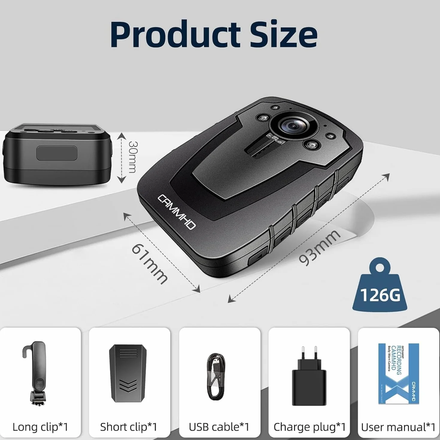 CAMMHD C8-32G 1296P Bodycam 4000mAh16H Body Cam con Registrazione Audio e Video Visione Notturna Bodycam della Polizia di Sicurezza Indossabile Ferrovia Ingegneria Sicurezza Uso Personale