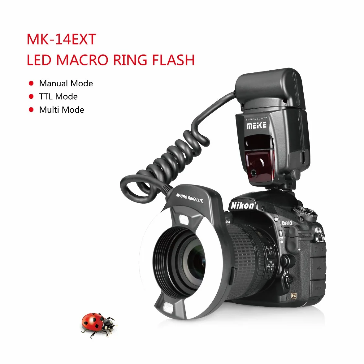 MEKE MK-14EXT-N I-TTL Macro Ring Flash Compatible with Nikon D7100 D7000 D5200 D5100 D5000 D3200 D3100 D90 D300S D600 with LED AF Assist Lamp