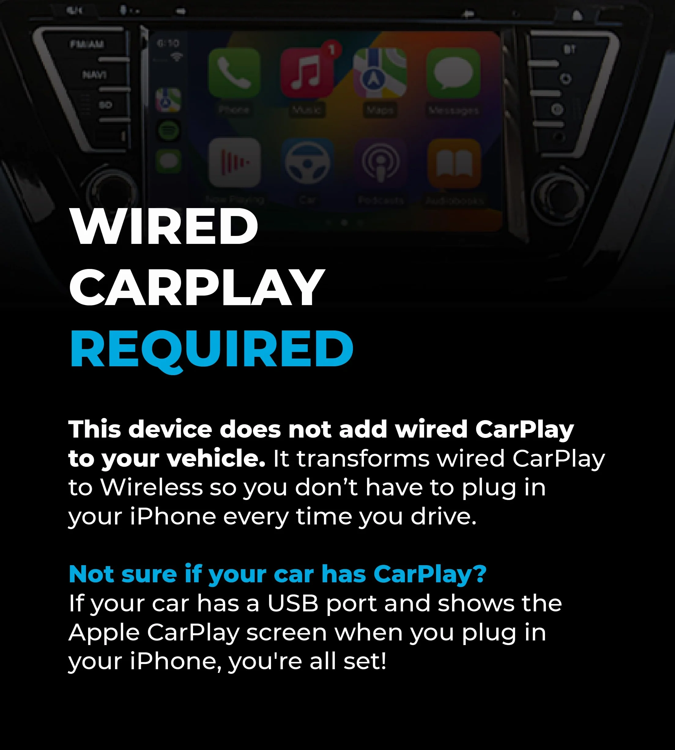 AutoSky Adattatore Wireless CarPlay e Android Auto 2-in-1, Dongle USB Pro Convertitore Cablato in Wireless, WiFi 5GHz, Plug & Play per Auto dal 2016, Design Nero Lucido Compatto, No Lag