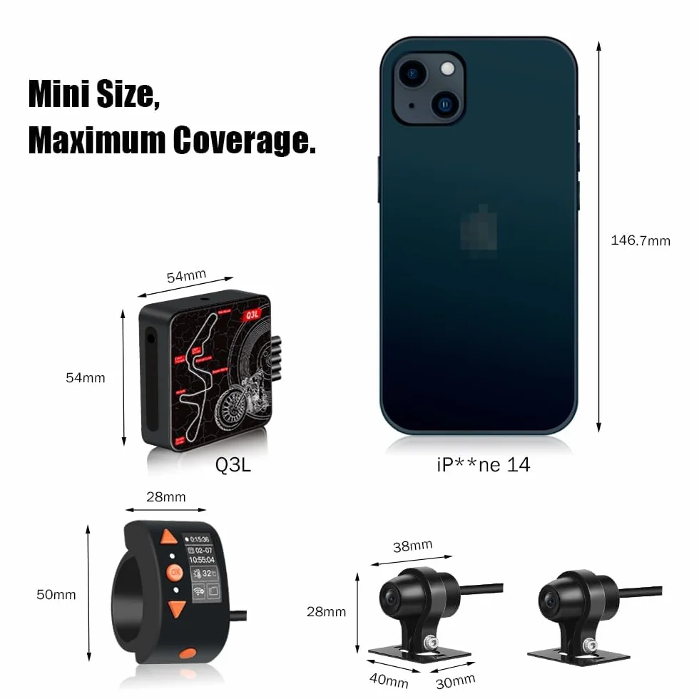 VSYSTO WiFi Dash Camera per moto, controller con display OLED, download video ad alta velocità, telecamera anteriore e posteriore 1080P, avviso in caso di vibrazioni anomale, sensore G (Q3L)