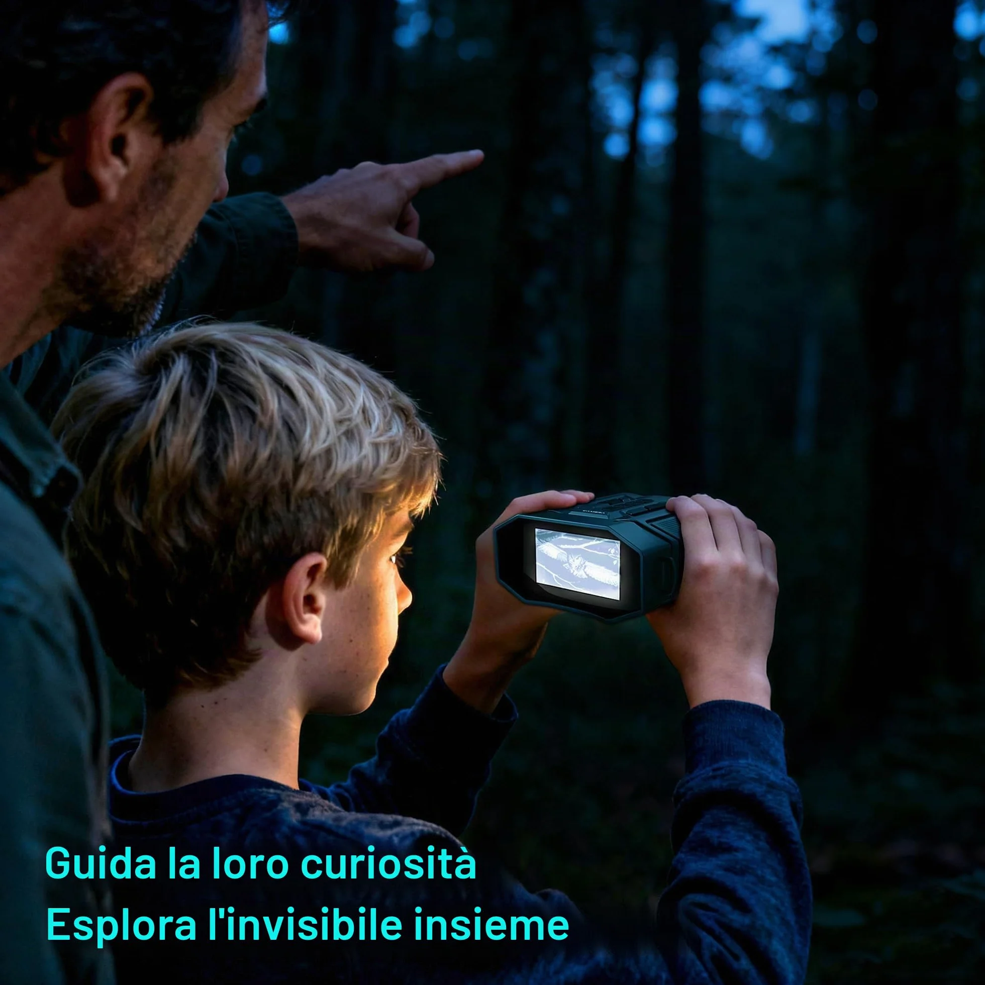 Visore Notturno con Scheda 32GB, Binocolo Visione Notturna Zoom 8X, Schermo 3.0'', Video Binocolo Interattivo Batteria 4000mAh, IR 7 Livelli, Regalo Uomo & Papà