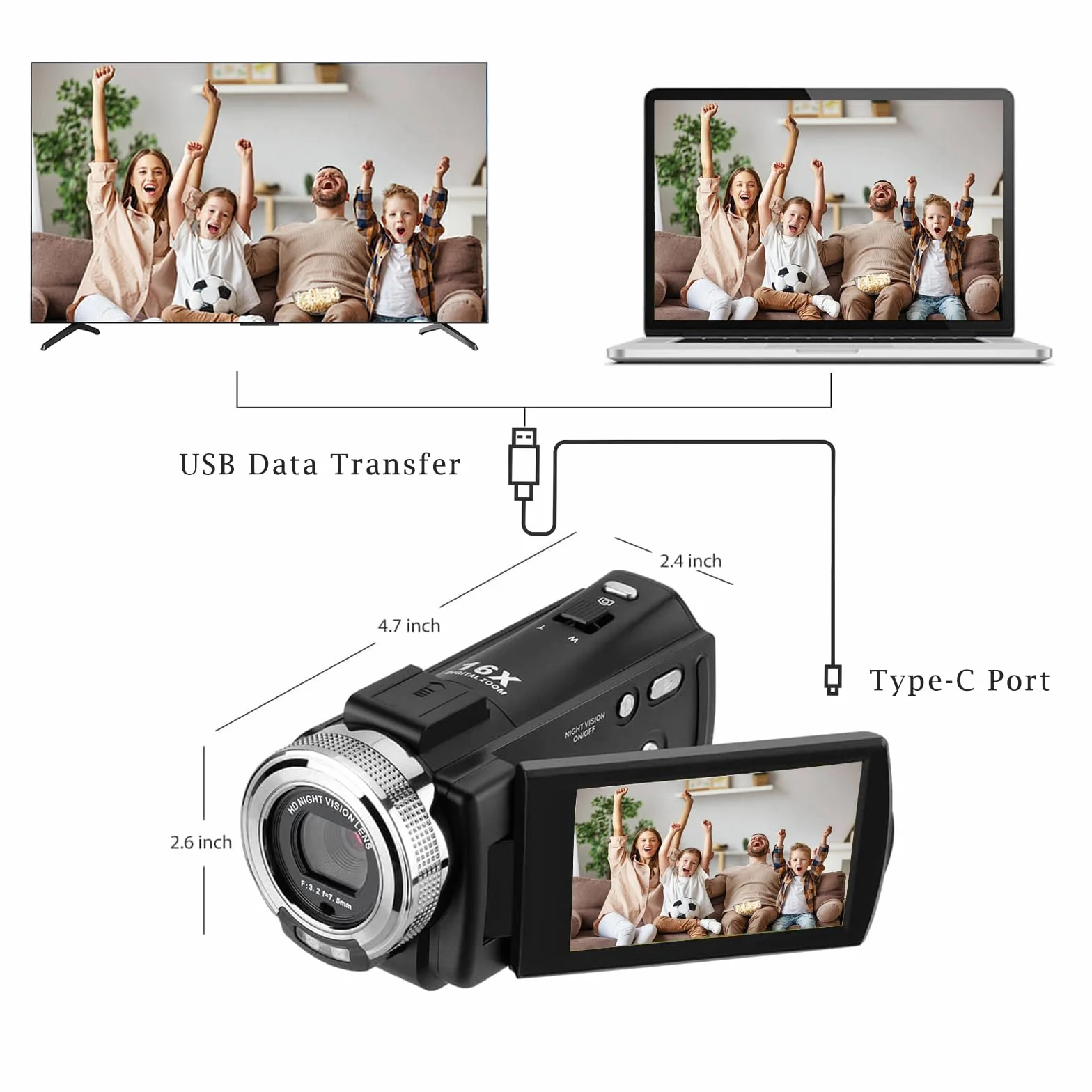 ORDRO V12 Videocamera Videocamera Full HD 1080P 30FPS Visione Notturna a Infrarossi Schermo LCD da 3,0 Pollici Zoom 16X Videocamere con Scheda SD da 16 GB Telecomando e 2 Batterie