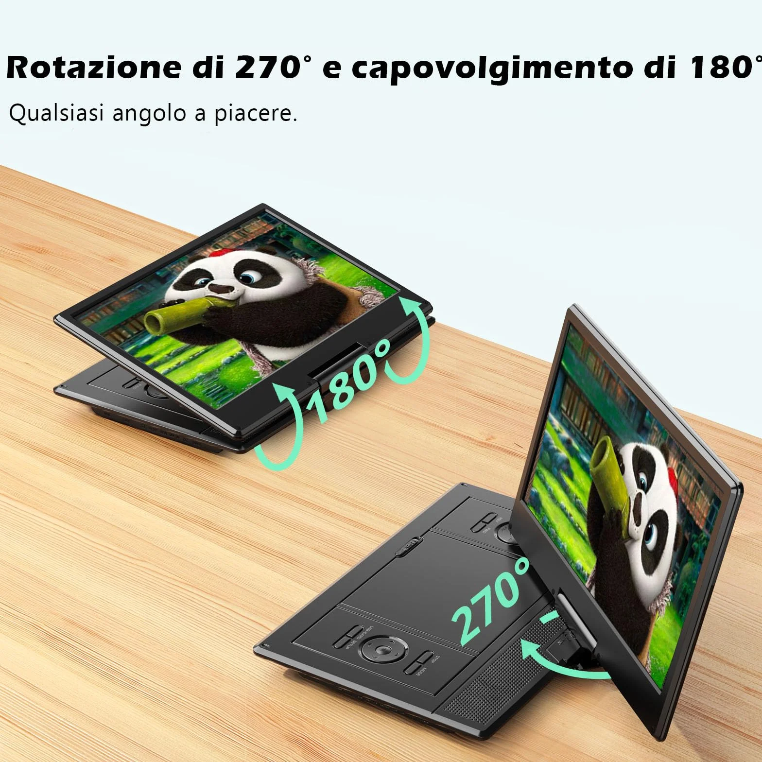 YOTON Lettore DVD portatile 16.9" schermo girevole HD 14.1" USB/SD Caricatore Auto