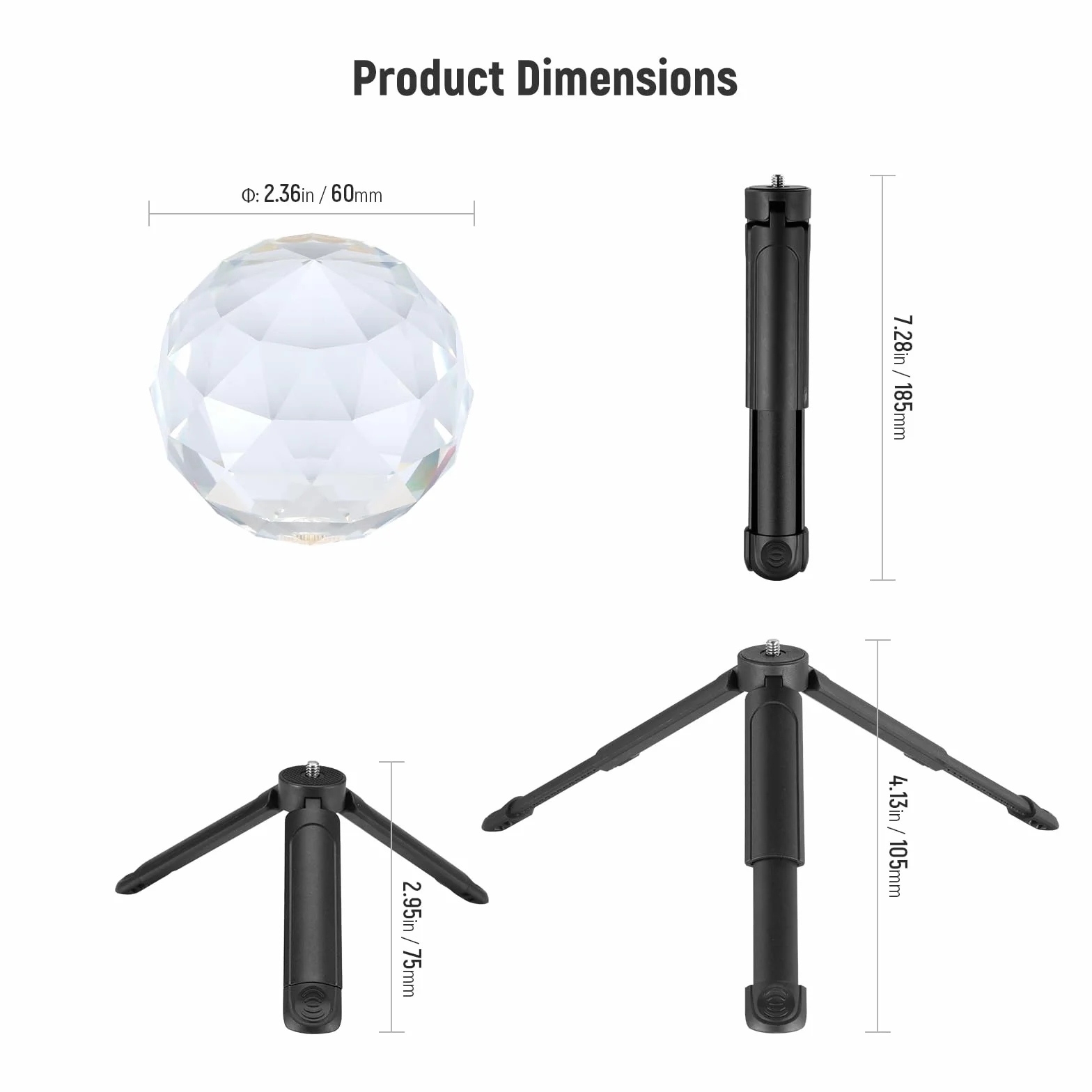 NEEWER 60mm Sfera Fotografica di Prisma Cristallo con Filettatura 1/4", Stand da Tavolo e Panno per Pulizia, Filtro Sferico di Effetto Prisma Arcobaleno in Vetro Ottico K9 per Fotografia, Fisica,CY001