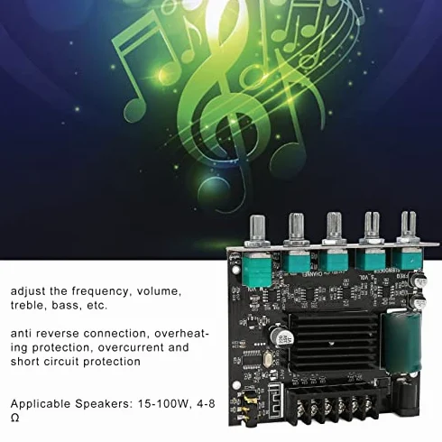 Goshyda Scheda Amplificatore Stereo Digitale, ZK‑MT21 Bluetooth 2.1 Canali CC 12‑24 V, Modulo Amplificatore di Potenza HiFi Fai-da-Te, per Altoparlanti 15‑100 W 4‑8 Ω