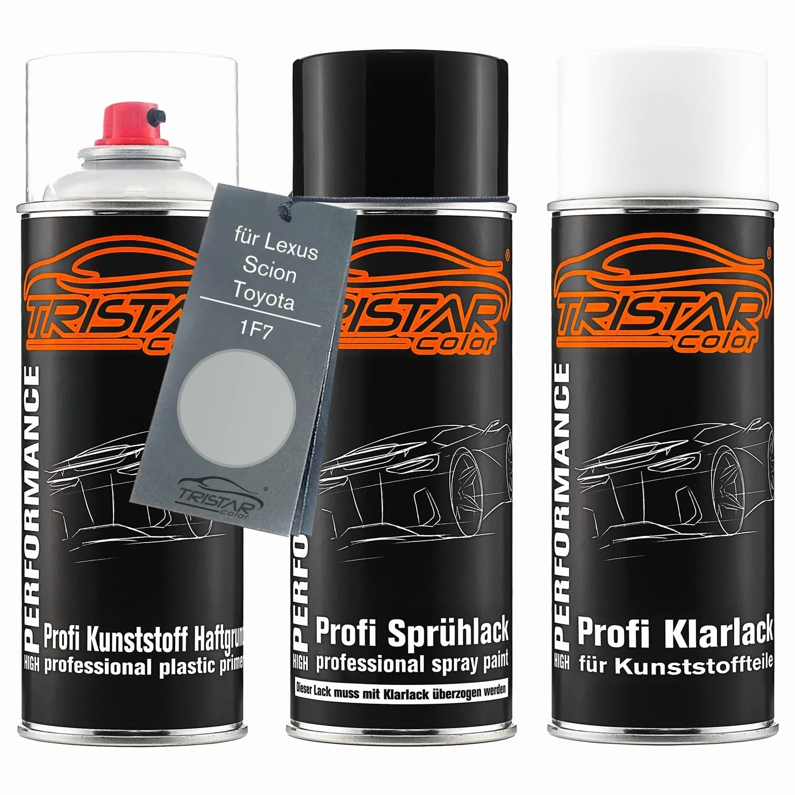 TRISTARcolor Vernice per auto Kit bombolette spray per plastica per Lexus/Scion/Toyota 1F7 Platinsilber Metallic base adesiva vernice di base vernice trasparente con plastificante