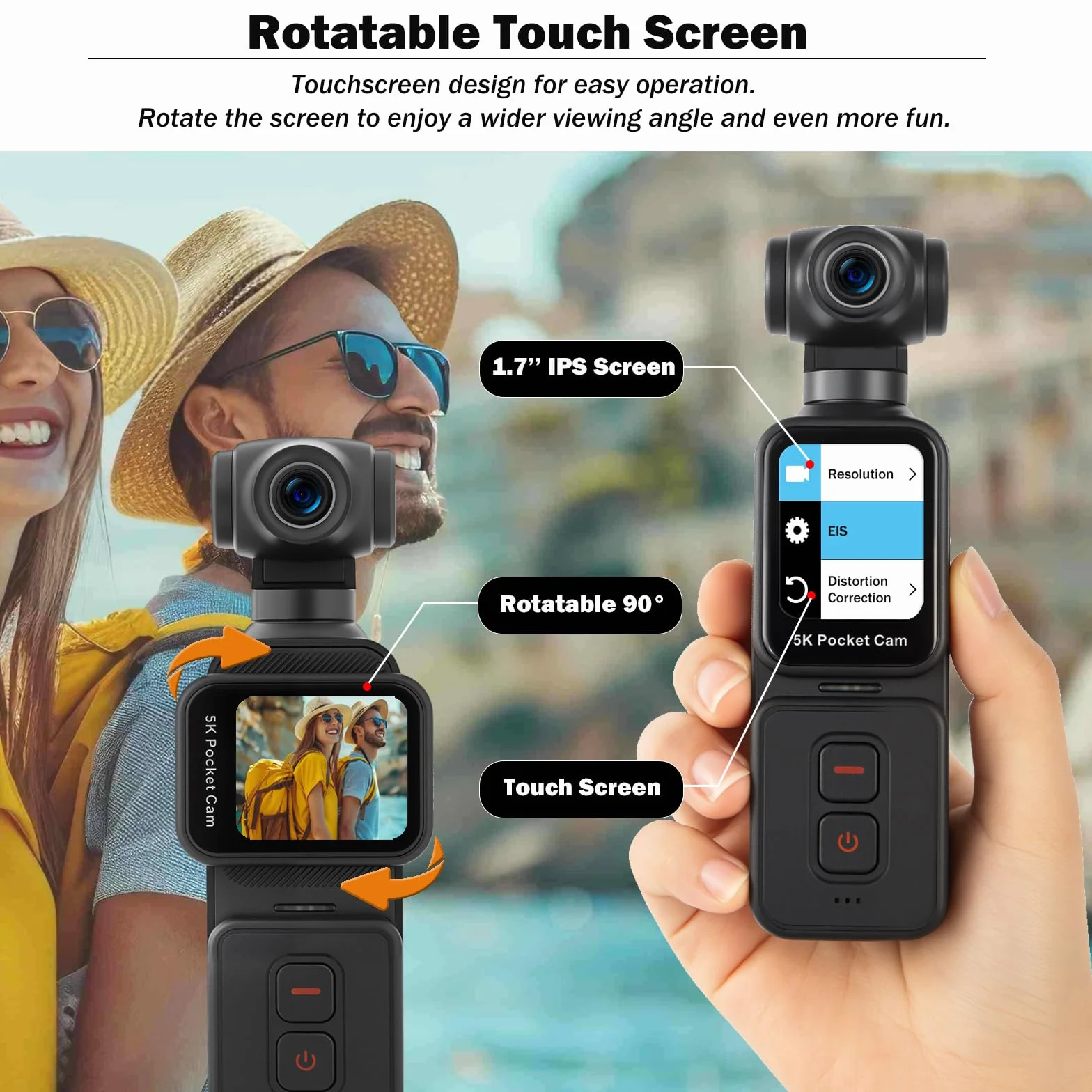 ydi 5K Fotocamera per Vlog con Touchscreen, Videocamera Portatile Wi-Fi POV Camera con Lente Elettrica Ruotabile a 270°, Rilevamento del Volto, Telecomando, Microfono Esterno, Scheda da 64GB