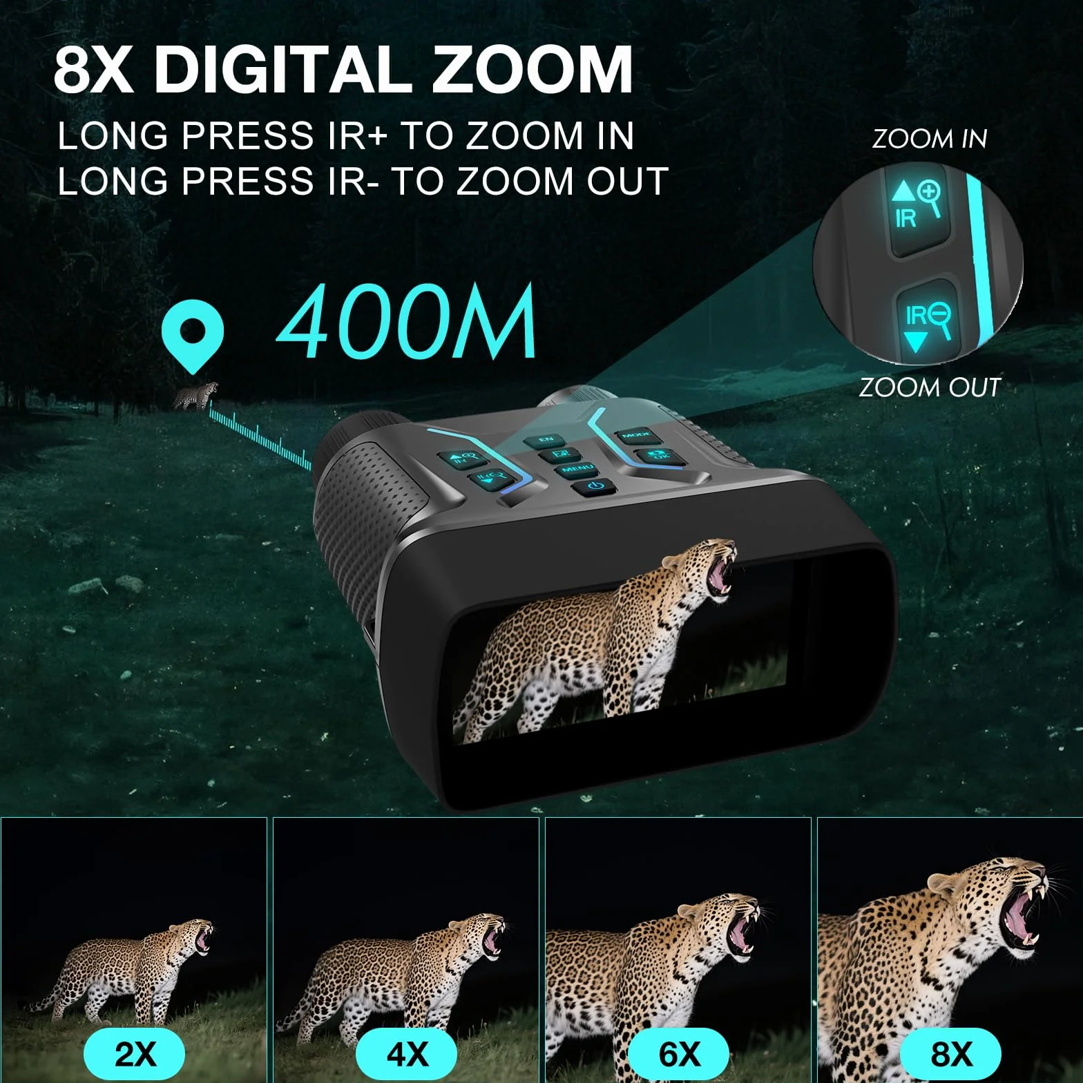 Visore Notturno 4K 36MP Binocolo Visione Notturna Zoom Digitale 8X e Scheda 32GB per Foto e Video, Display HD da 4.5" 7-Livelli Infrarossi Visore Notturno Binocolo Vista 400M per Campeggio