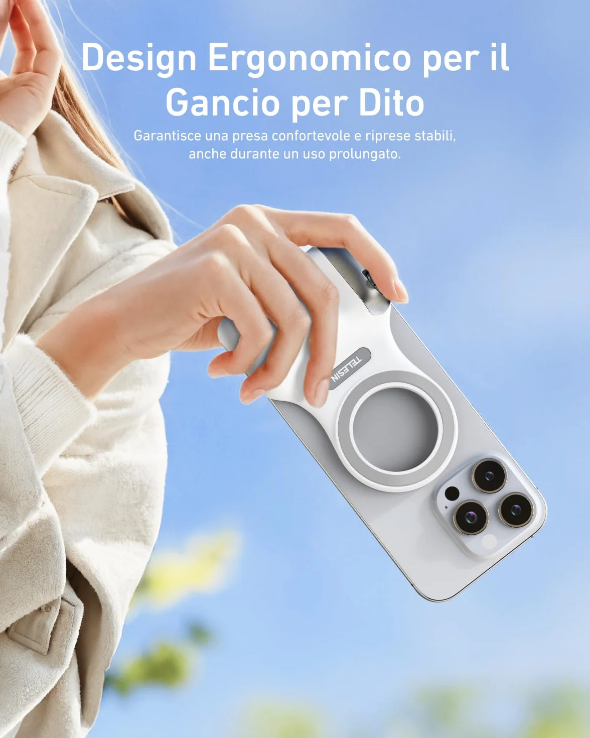TELESIN Fun Shot Impugnatura Smartphone, Magnetica Impugnatura per Smartphone con Telecomando Bluetooth Staccabile, Filettatura da 1/4, Compatibile con iPhone & Android, Selfie Vlog