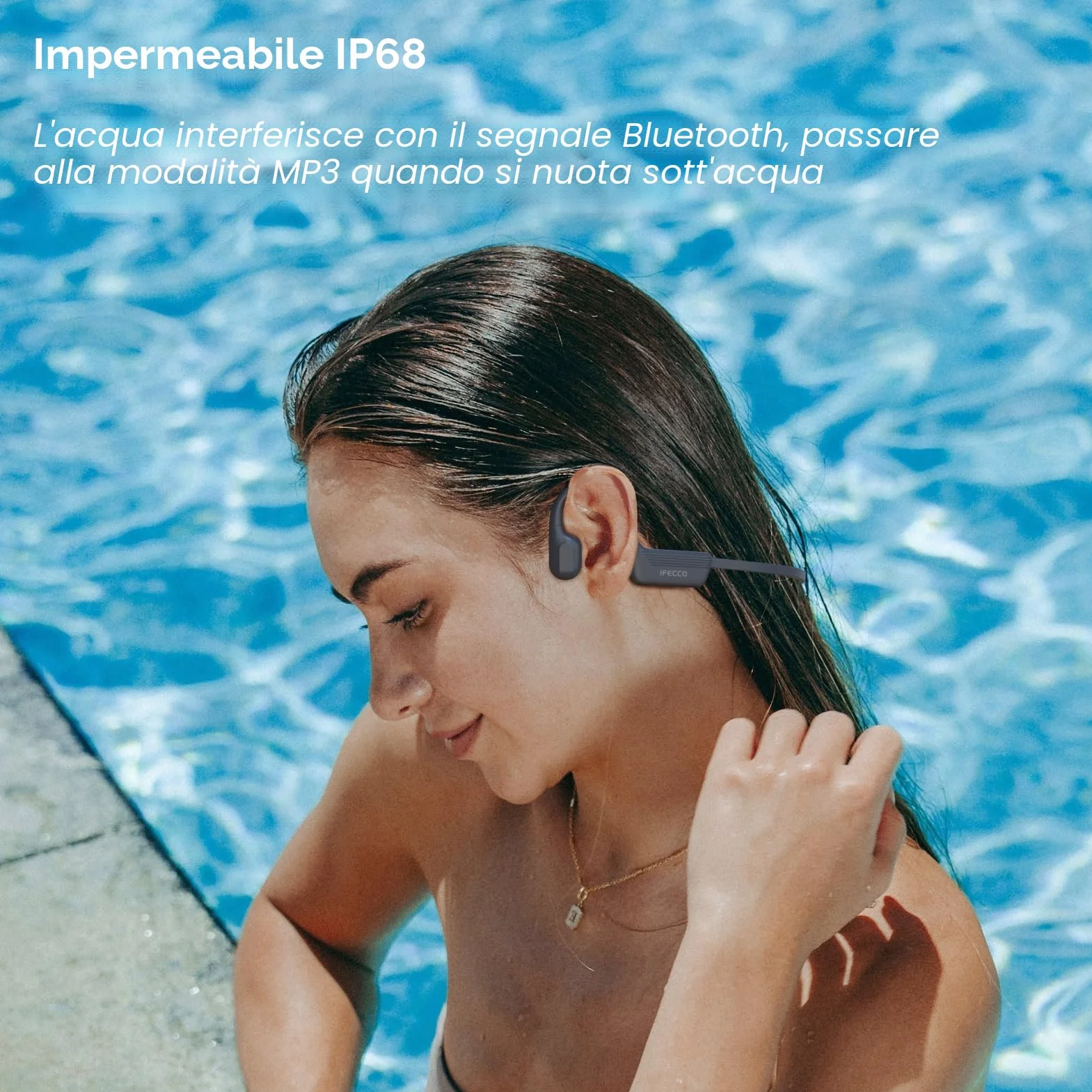 IFECCO Cuffie Conduzione Ossea Nuoto,IP68 Impermeabili Auricolari Subacquee per Piscina Bluetooth 5.4 con Lettore MP3 da 32G,Wireless Auricolari per Ciclismo Corsa Surf