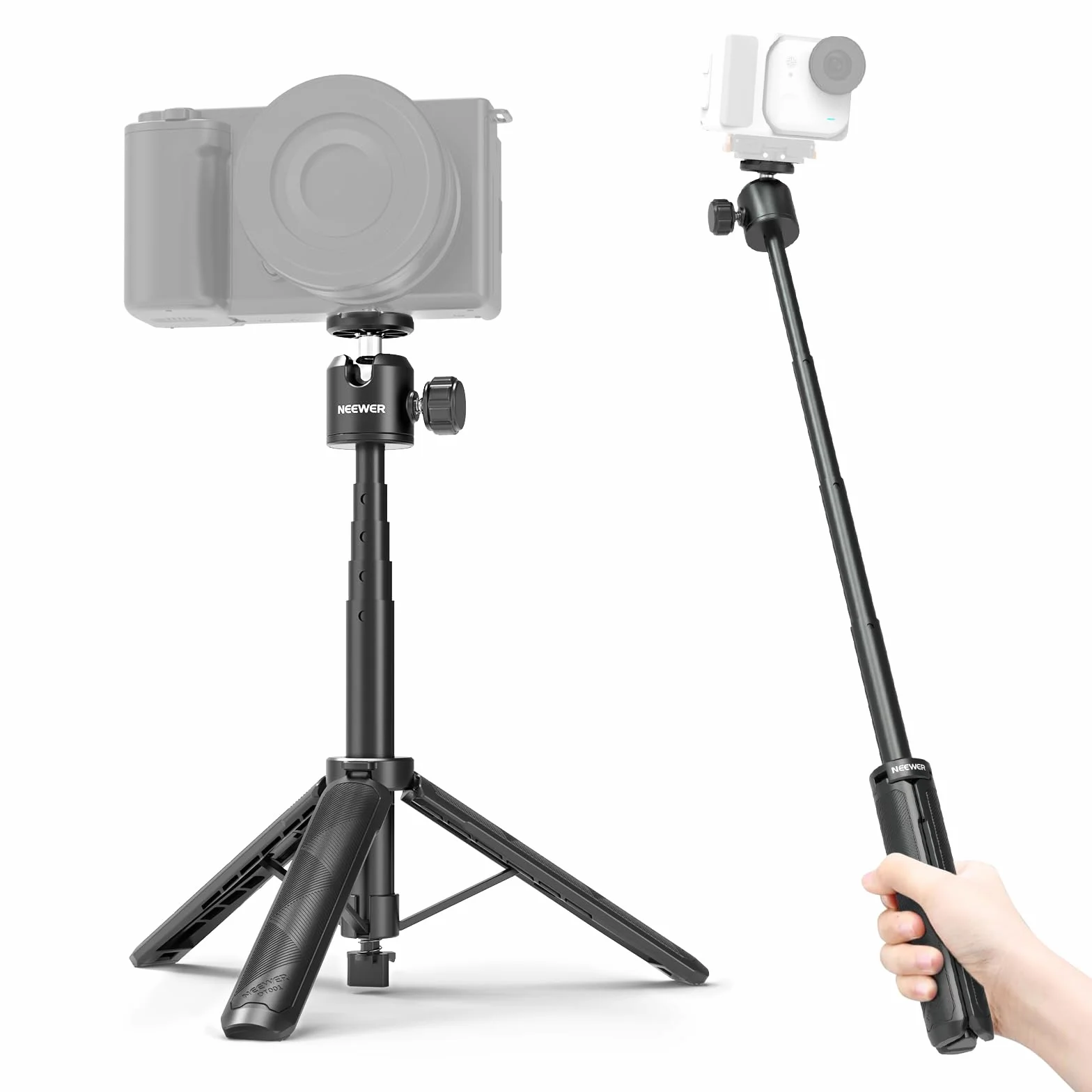 NEEWER BASICS Treppiede Selfie Stick Estensibile, Impugnatura Supporto Portatile in Metallo Compatibile con Canon G7X Mark III Sony ZV-1 RX100 VII A6400 A6600 Nikon Camera Webcam per Vlogging, DT001