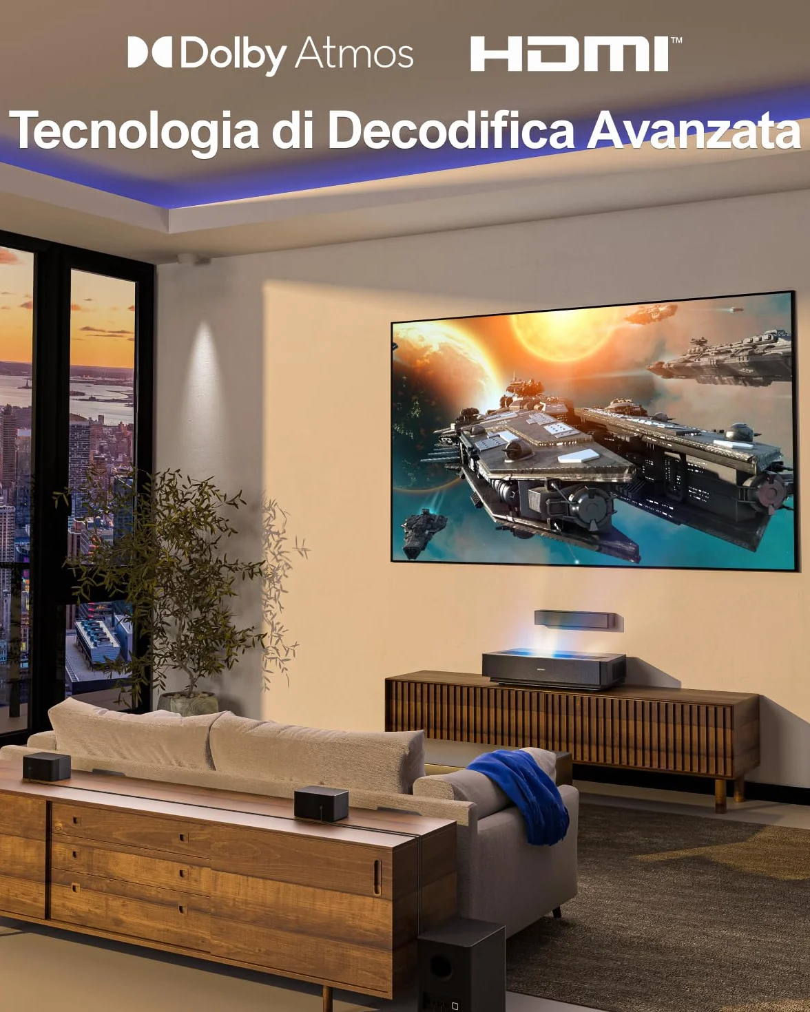 ULTIMEA 5.1 Canali Soundbar, Dolby Atmos, Subwoofer Wireless, 410W Home Theater Soundbar TV, Regolabili Surround e Bassi, Sound Bar Televisore con HDMI-eARC, Poseidon D60