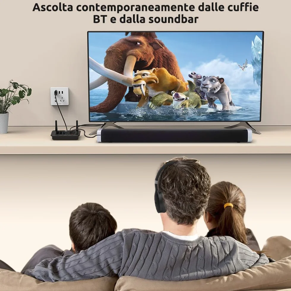 1Mii B03S Trasmettitore Ricevitore Bluetooth 5.3 per TV Cuffie, Adattatore Audio HiFi con Chip DAC ESS, aptX LL/Adaptive/HD, Ottico/Jack 3.5mm AUX (RCA), Lungo Raggio per PC/Stereo, Dual Link