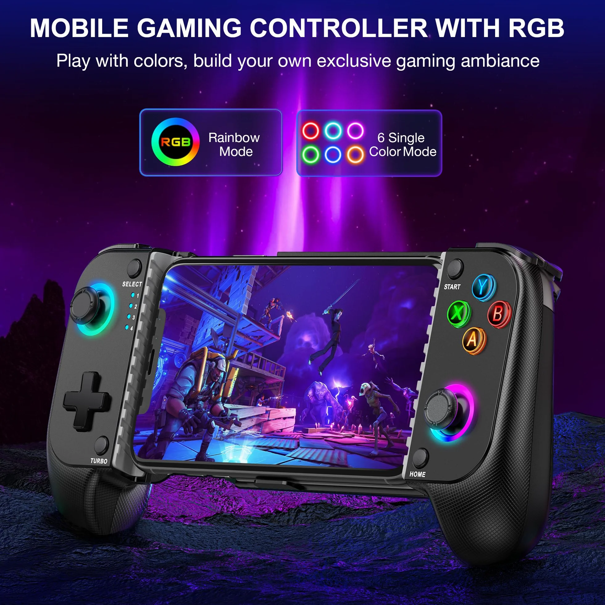 ALEEMTRY Controller di gioco mobile Bluetooth per iPhone/Android/Tables, gamepad wireless per Xbox/Steam/GeForce Now/MFi Apple Arcade/Roblox, controller del telefono con effetto Hall/Joystick/RGB