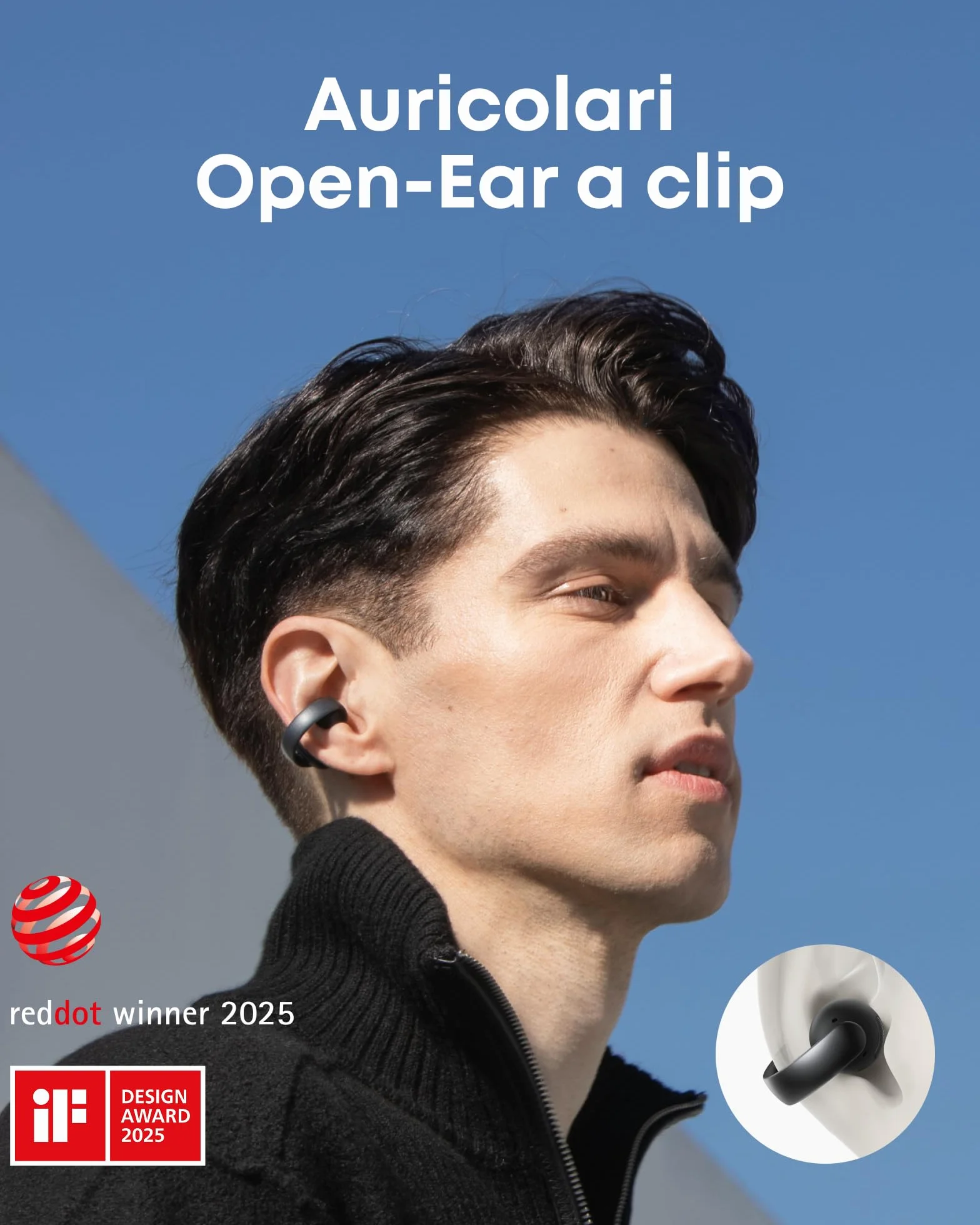 soundcore AeroClip by Anker, Auricolari Open-Ear, Cuffie Clip-On, Comfort Adattivo, Chiamate Chiare con 4 Microfoni e AI, Adattamento Stabile, Driver da 12mm per Suono Nitido, Design a Anello Aperto