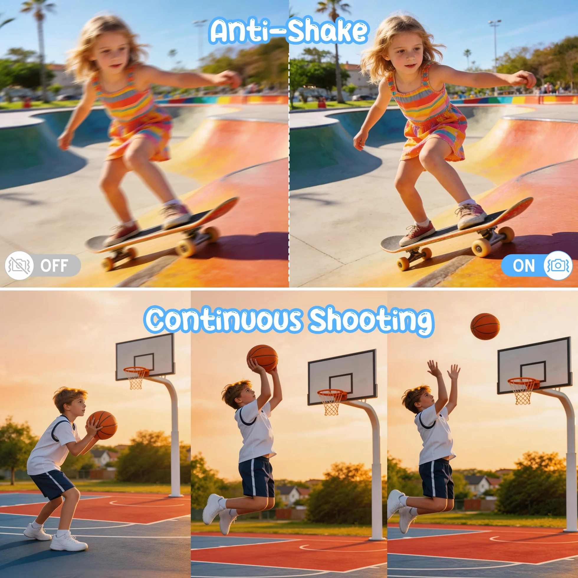 Fotocamera Digitale 1080P 44MP Vlogging Bambini FHD Compatta Portatile Schermo 2,4" Zoom 16X Anti-Shake Nero