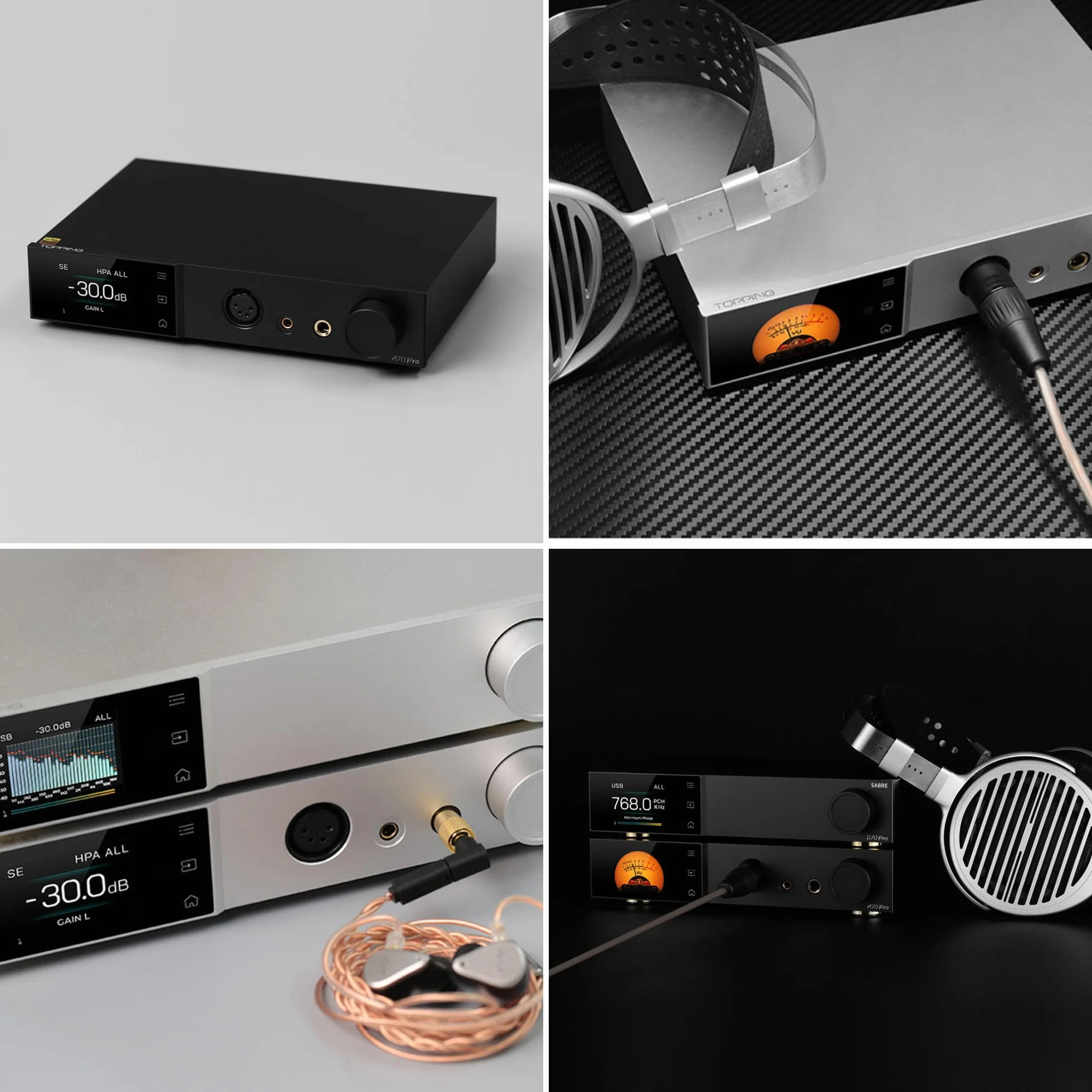 Topping A70 Pro Full Balanced Amplificatore per cuffie: 17000mW x2 RCA/XLR/TRS/EXT Ingresso 4,4mm/6,35mm/4-Pin XLR/RCA Uscita HAP per Auricolari/cuffie/IEM, Bassa Preamplificatore (Nero)