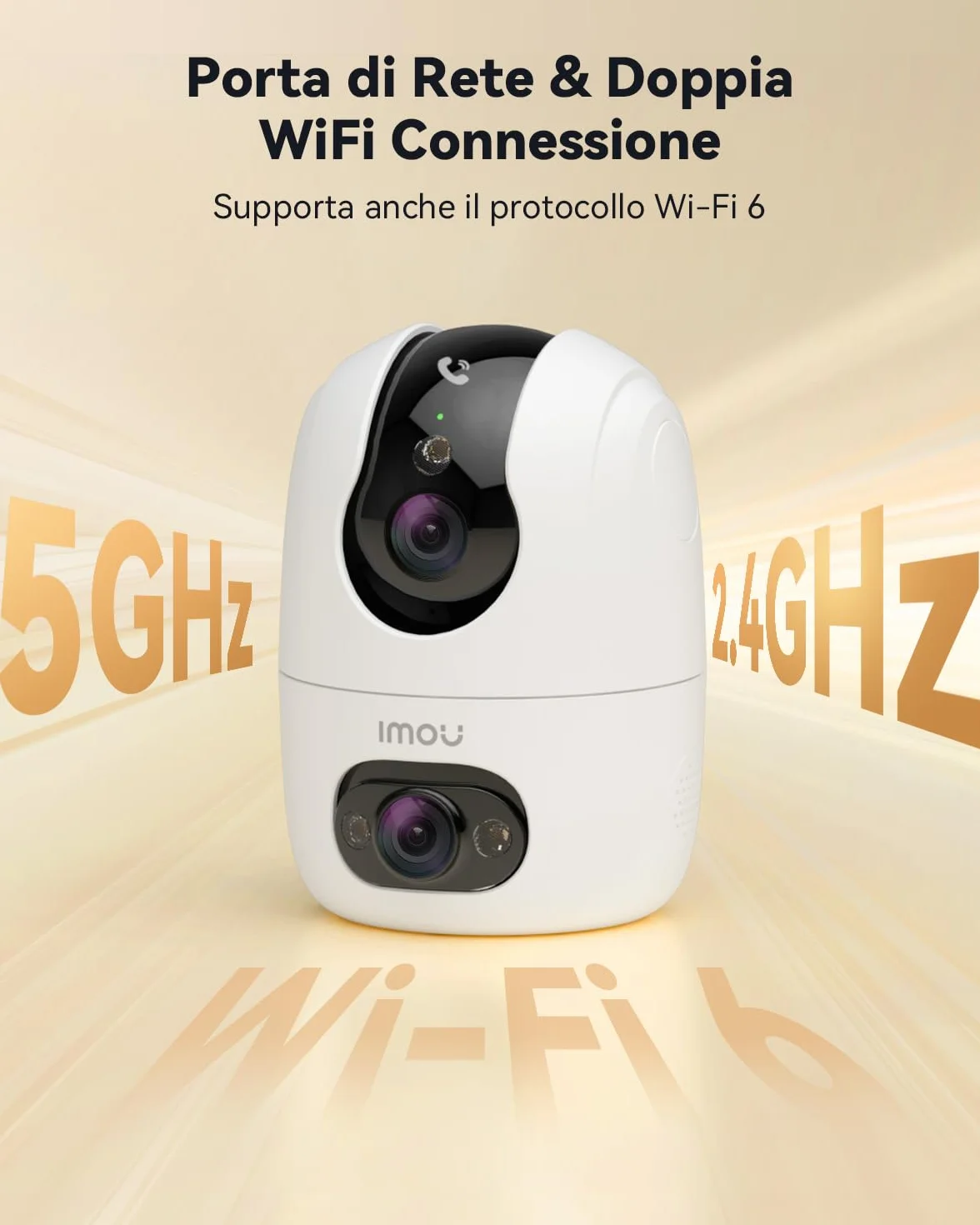 Imou 3K(3MP+3MP) Telecamera WiFi Interno Doppio Obiettivo, 360°PTZ Videocamera Sorveglianza con One-Touch Chiamata, Rilevamento AI Umano/Animali, Visione Notturna a Colori, Modalità Privata, 2,4/5GHz