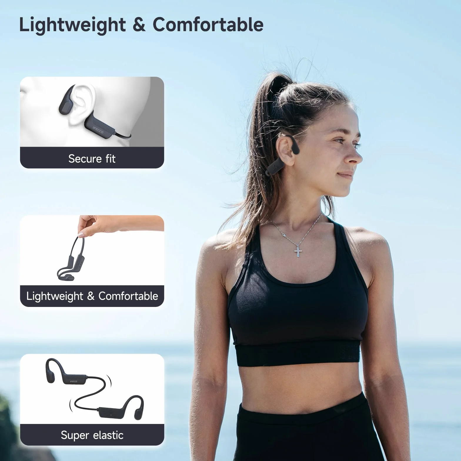 IFECCO Cuffie Conduzione Ossea Nuoto,IP68 Impermeabili Auricolari Subacquee per Piscina Bluetooth 5.4 con Lettore MP3 da 32G,Wireless Auricolari per Ciclismo Corsa Surf
