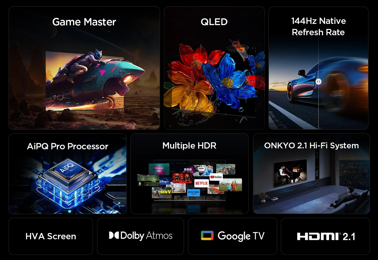 TCL 98P8K QLED 4K HDR Ultra HD 98" QLED TV with Google TV Technology (Dolby Vision and Atmos, Motion Clarity Pro 144Hz, FreeSync, Onkyo 2.1 Audio, Google Assistant Compatible)