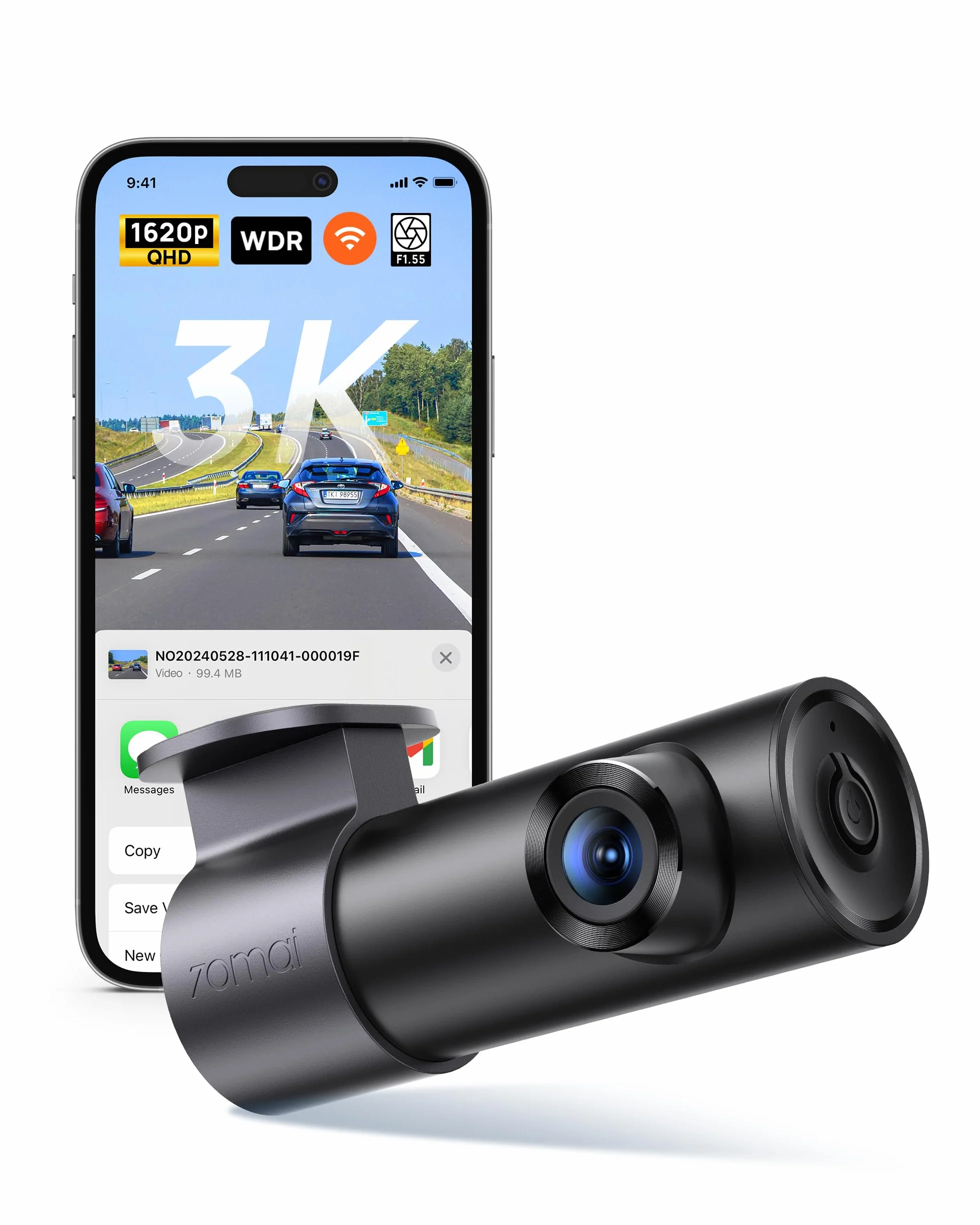 70mai Dash Cam M310 Plus 3K 1620P, WiFi, Visione Notturna, Registrazione Time-lapse, WDR, Modalità Parcheggio, Max 256 GB