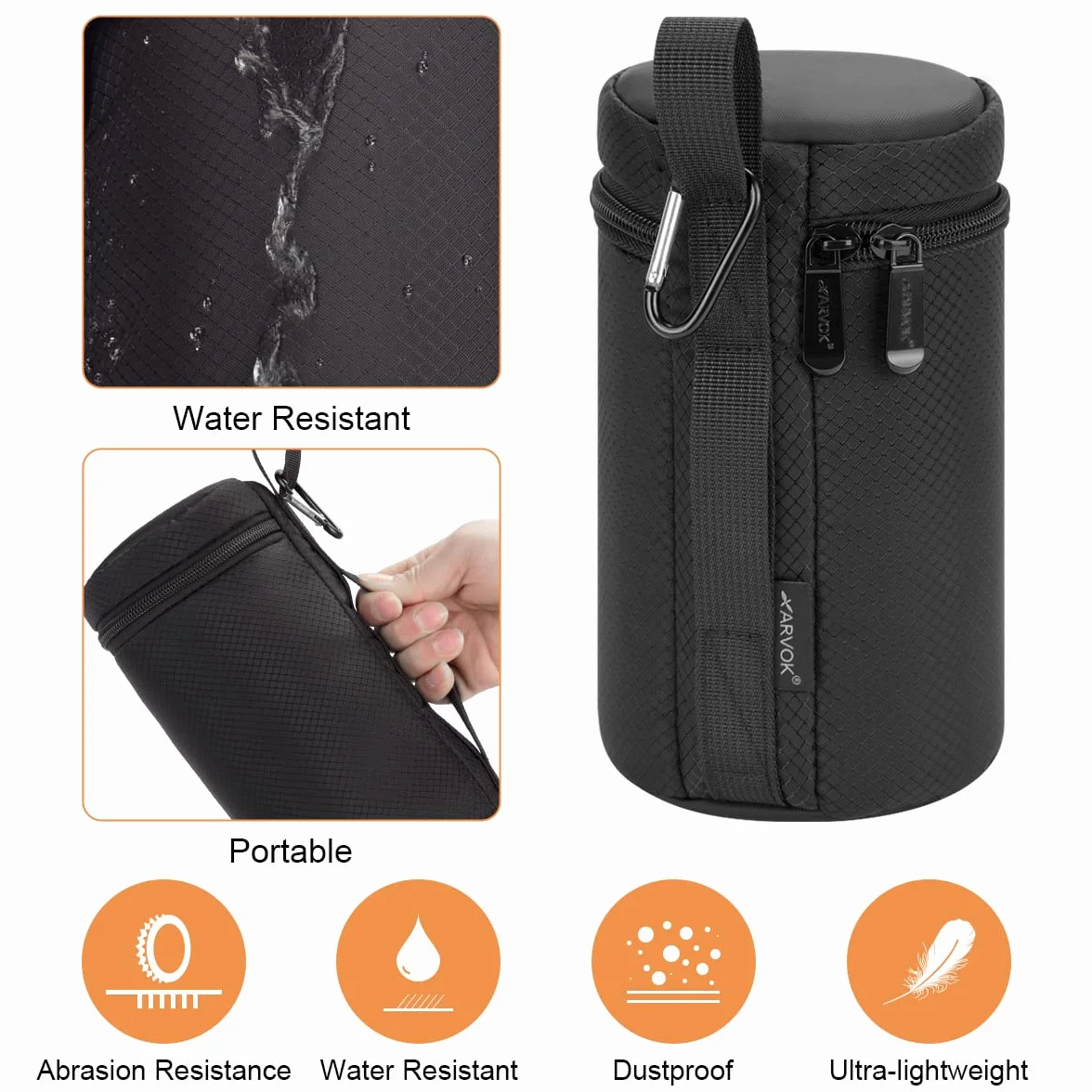 Arvok Custodia per Obiettivo Fotocamera, 4 Custodia Resistente all'Acqua per Obiettivo Fotocamera DSLR, Borsa per Obiettivo per Tamron, Sigma, Pentax, Sony, Fuji, Panasonic