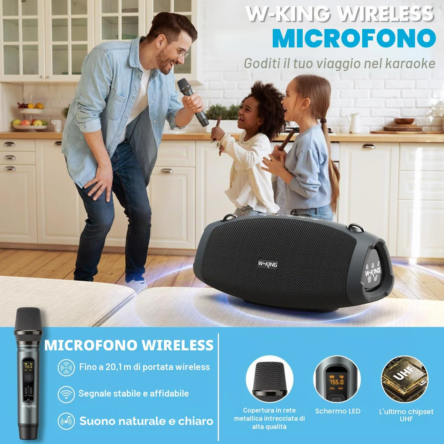 W-KING 120W PICCO 70W Cassa Bluetooth Altoparlante Potente Portatile Grande con Wireless Microfono, IPX6 Impermeabile per Esterni,Cinghia/Grande Basso/Accumulatore Di Energia/DSP/Audio/Sche TF/EQ/Apri