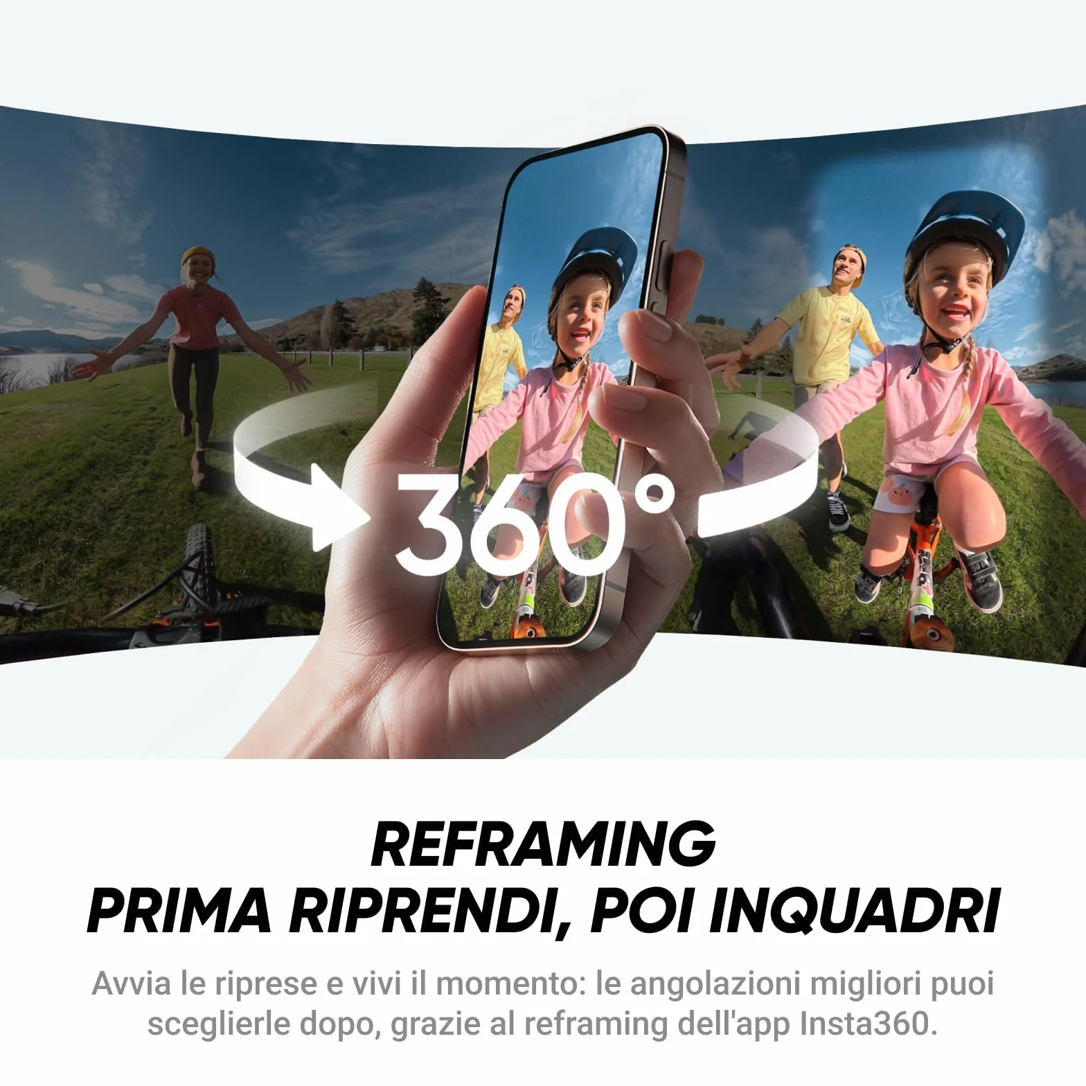 Insta360 X4 Air, Videocamera 8K 360 leggera, Selfie stick Invisibile, lenti sostituibili, cover antivento integrata, stabilizzazione FlowState, prima registri poi inquadri