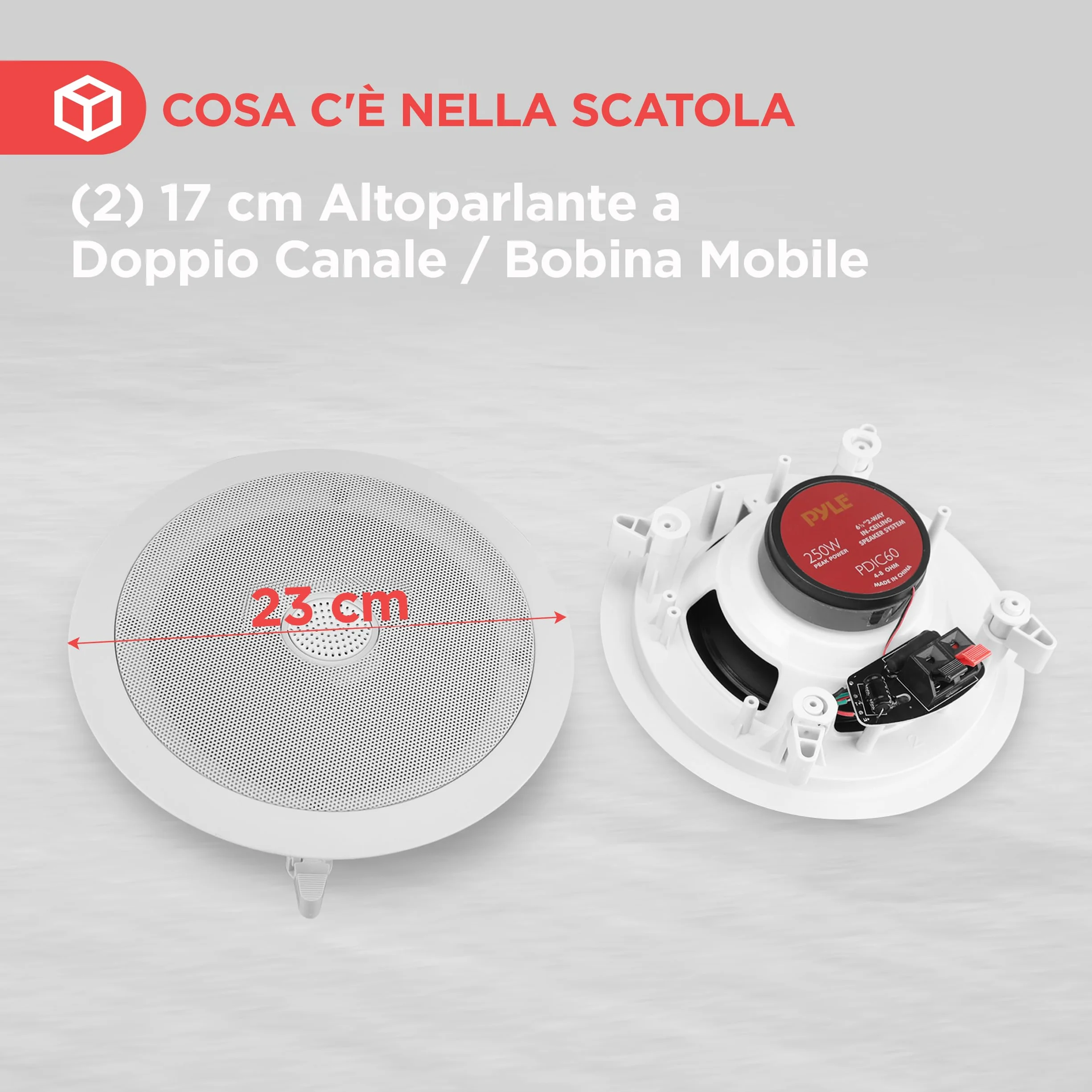 Pyle Altoparlanti da Incasso 16,5 cm, Casse Audio 2 Vie, Tweeter a Cupola in Titanio 2,5 cm, 65Hz-22kHz, 250W Picco