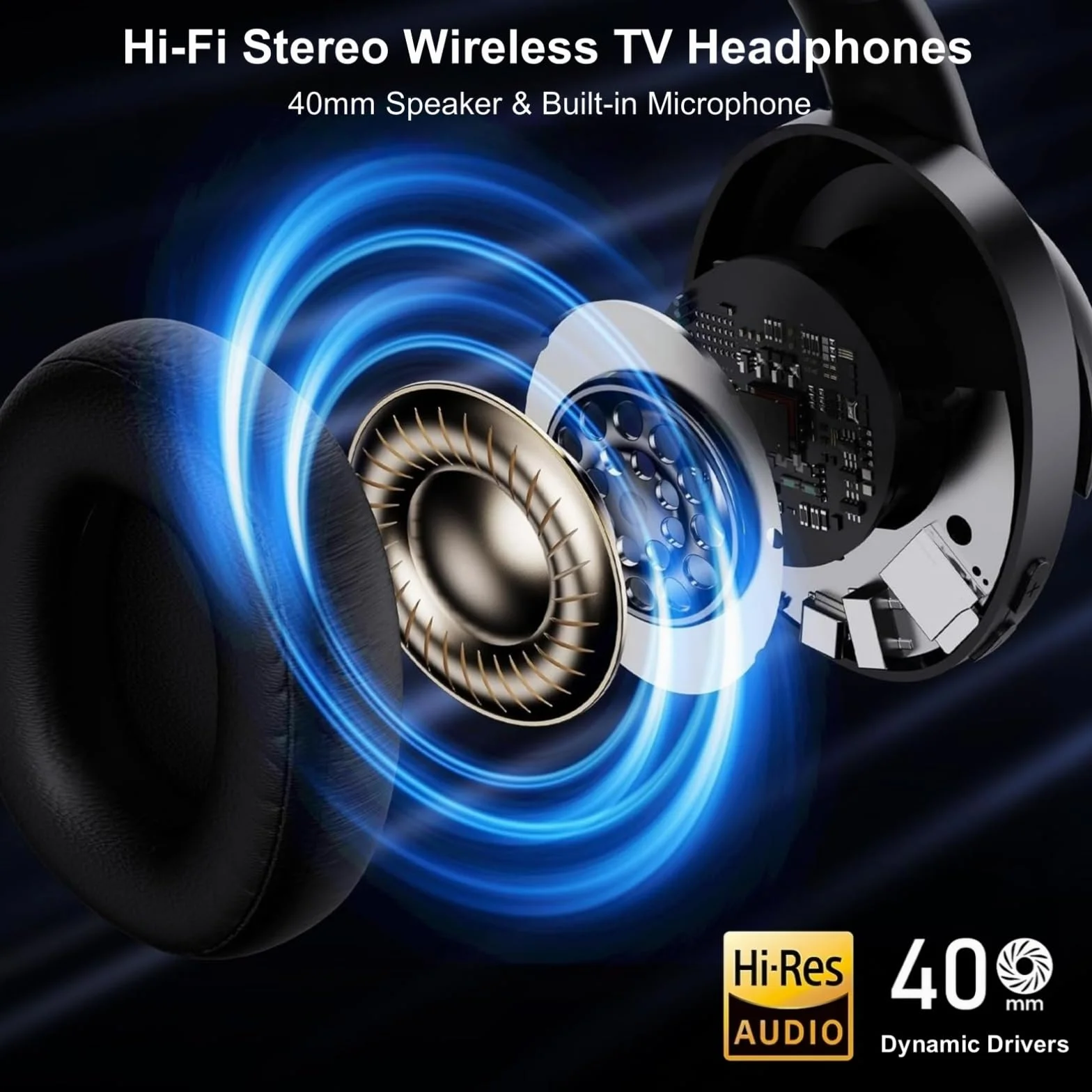 Cuffie TV Senza Fili ANC per Anziani - Riduzione Attiva del Rumore, Pieghevoli Bluetooth 5.3 Cuffie TV con Trasmettitore 5-in-1 (Ottico/Coassiale/USB/RCA/AUX), Audio Hi-Fi, 35H Autonomia