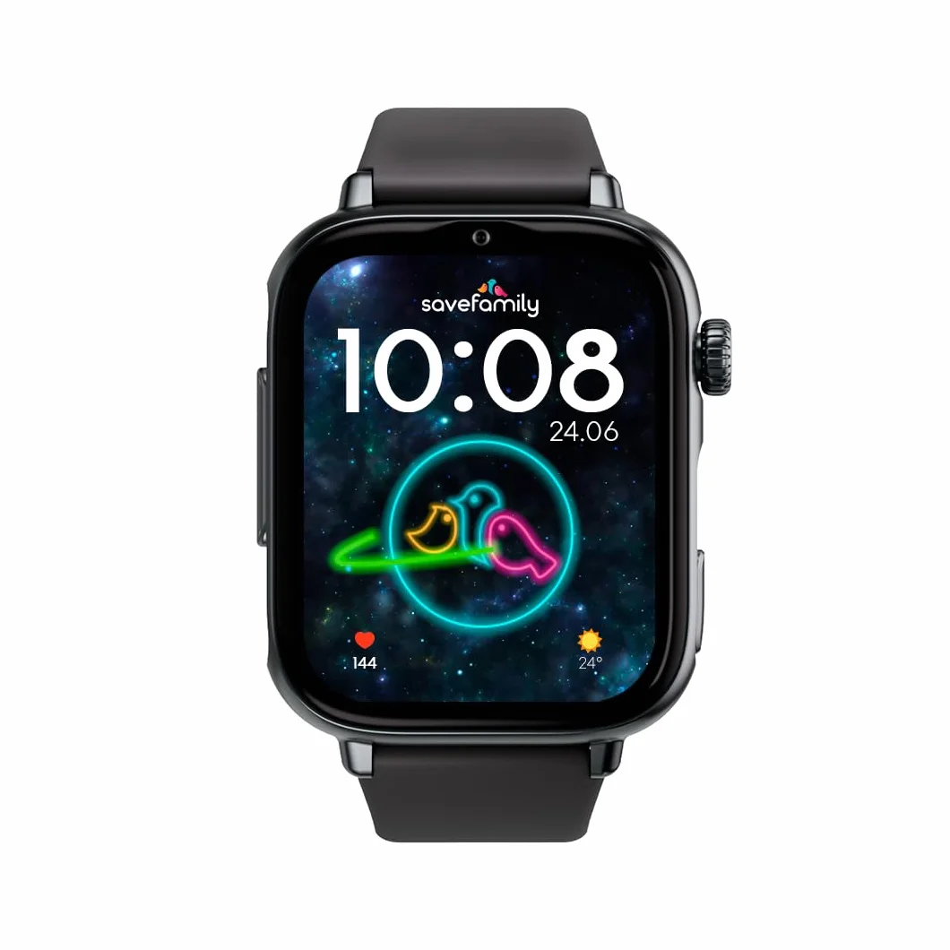 SaveFamily SaveWatch Plus 2 | Smartwatch per Bambini con Localizzatore GPS, Chiamate, Video, WhatsApp, Spotify, App Store - Quadrante Nero e Cinturino in Silicone Nero