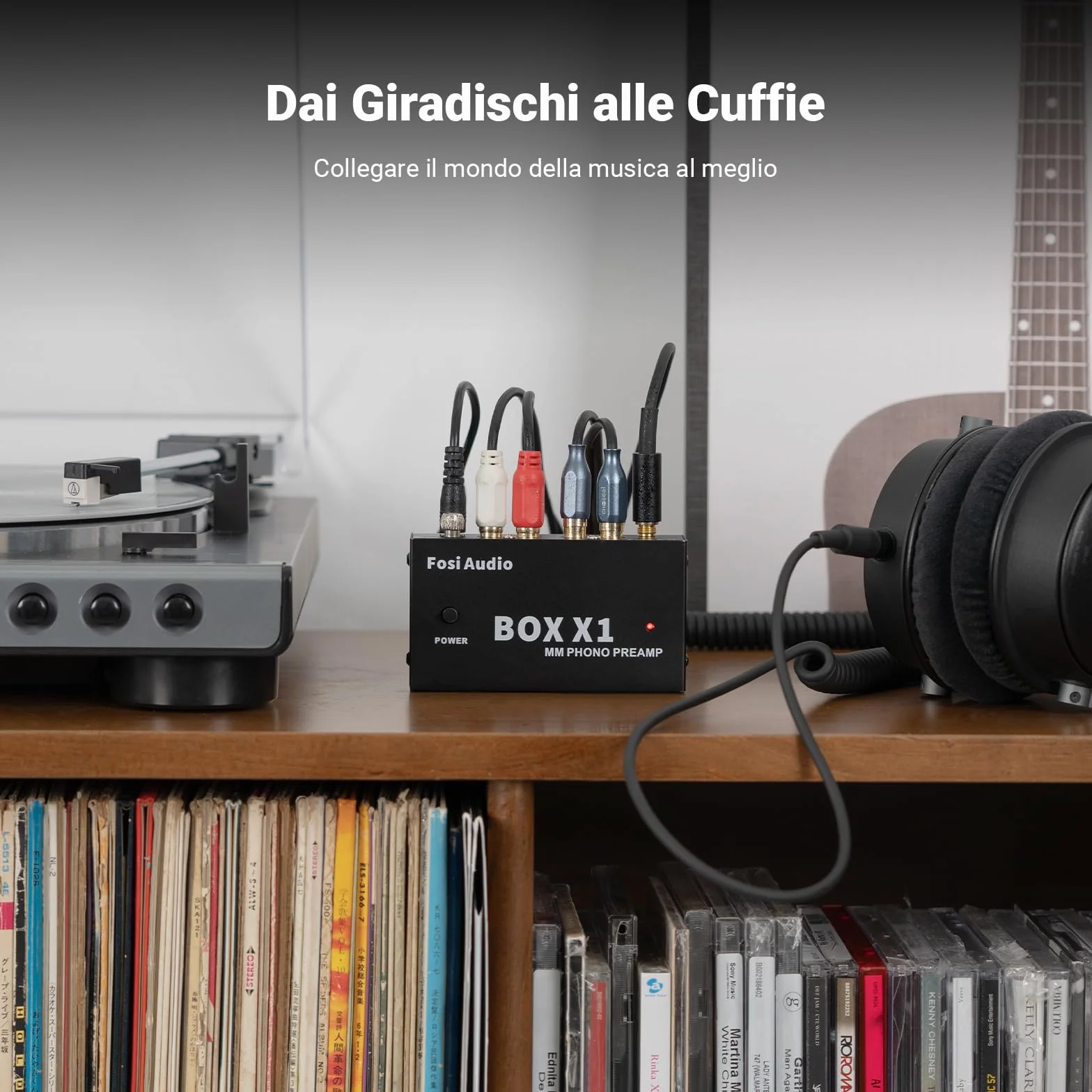 Fosi Audio BOX X1 Preamplificatore Phono MM, Mini Giradischi Hifi con Uscita Cuffia 3.5mm RCA/TRS, Alimentazione 12V