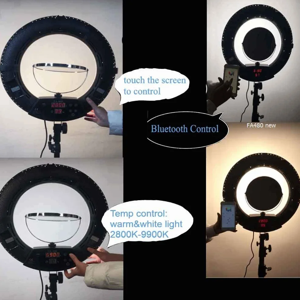Kit luce anulare LED da 18 pollici 96W 2800K-9900K: controllo Bluetooth e lampada di controllo APP, con supporto per treppiede, per il trucco Illuminazione per studio video YouTube