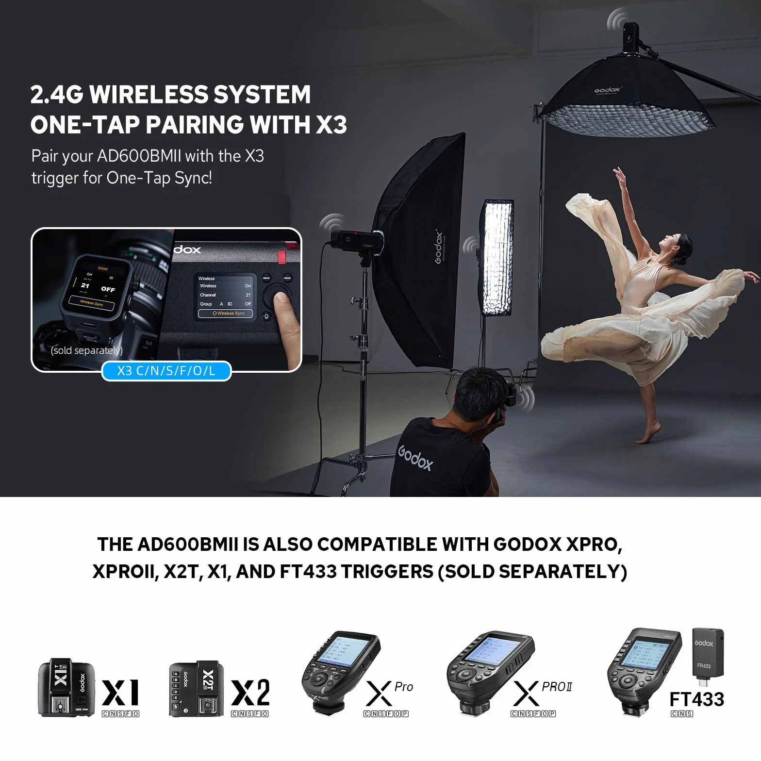 Godox AD600BM II AD600 BM II Flash, 600W HSS 1/8000s Flash per Fotografia all'aperto Luce Speedlite, Tempo di Ricarica 0,01 s-1,9 s, Batteria agli ioni di litio, Monoluci Attacco Bowens Monoluce