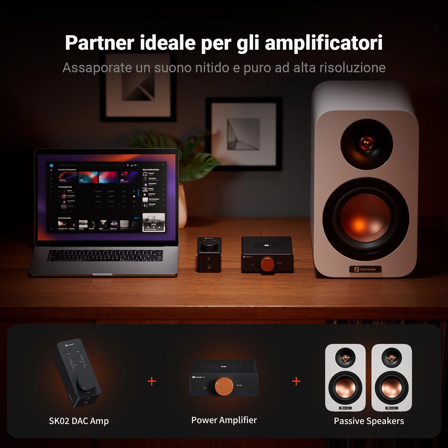 Fosi Audio SK02 DAC Amplificatore per Cuffie, USB C a AUX Adattatore Convertitore Audio Digitale-Analogico, Ottico a 3,5 mm 4,4 mm Combo Bilanciato, Amplificatore Cuffie da Tavolo per Home Theatre