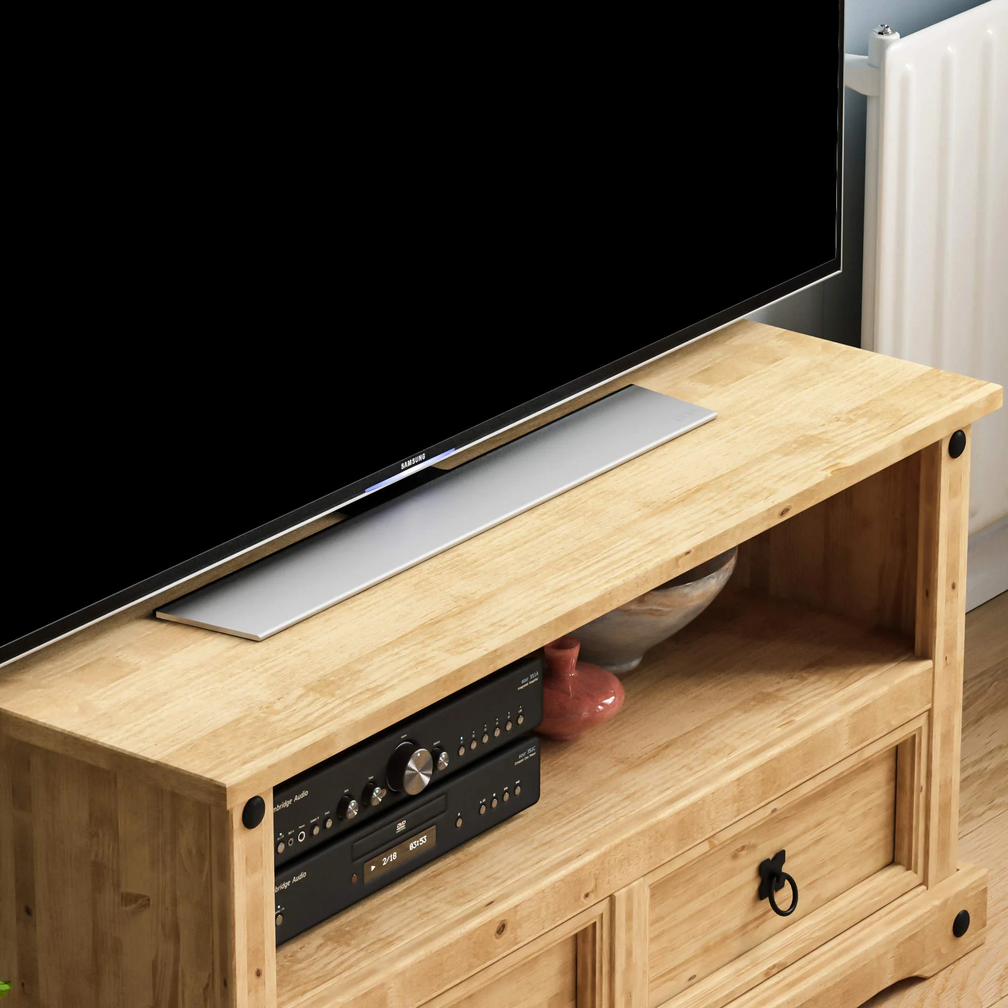 TBC Corona Mobile TV, supporto per schermo piatto, legno di pino massello
