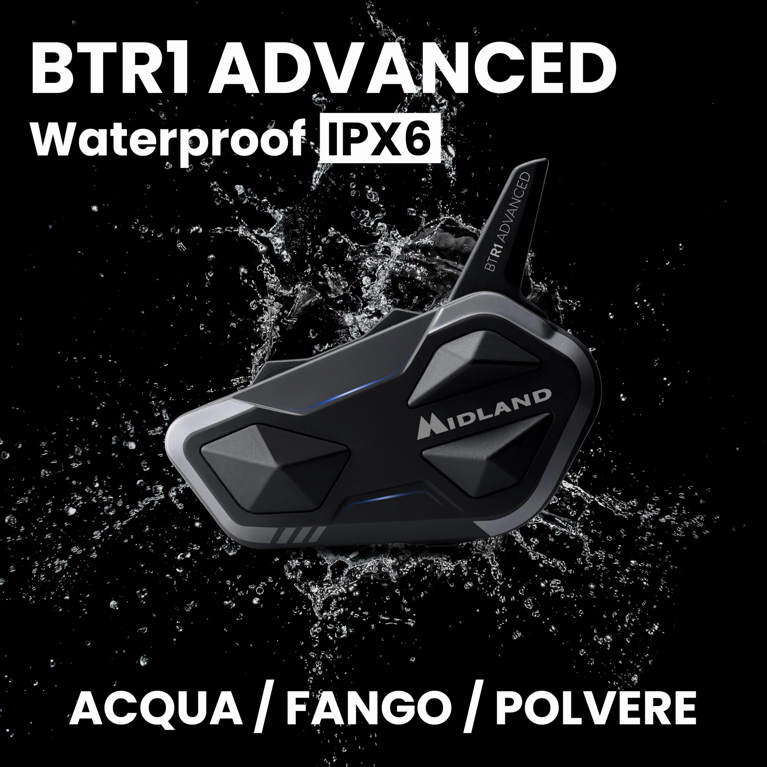Midland BTR1 Advanced Twin Interfono Moto Bluetooth Impermeabile IPX6 1,2km 4 Persone Conference Batteria 23h Audio HD
