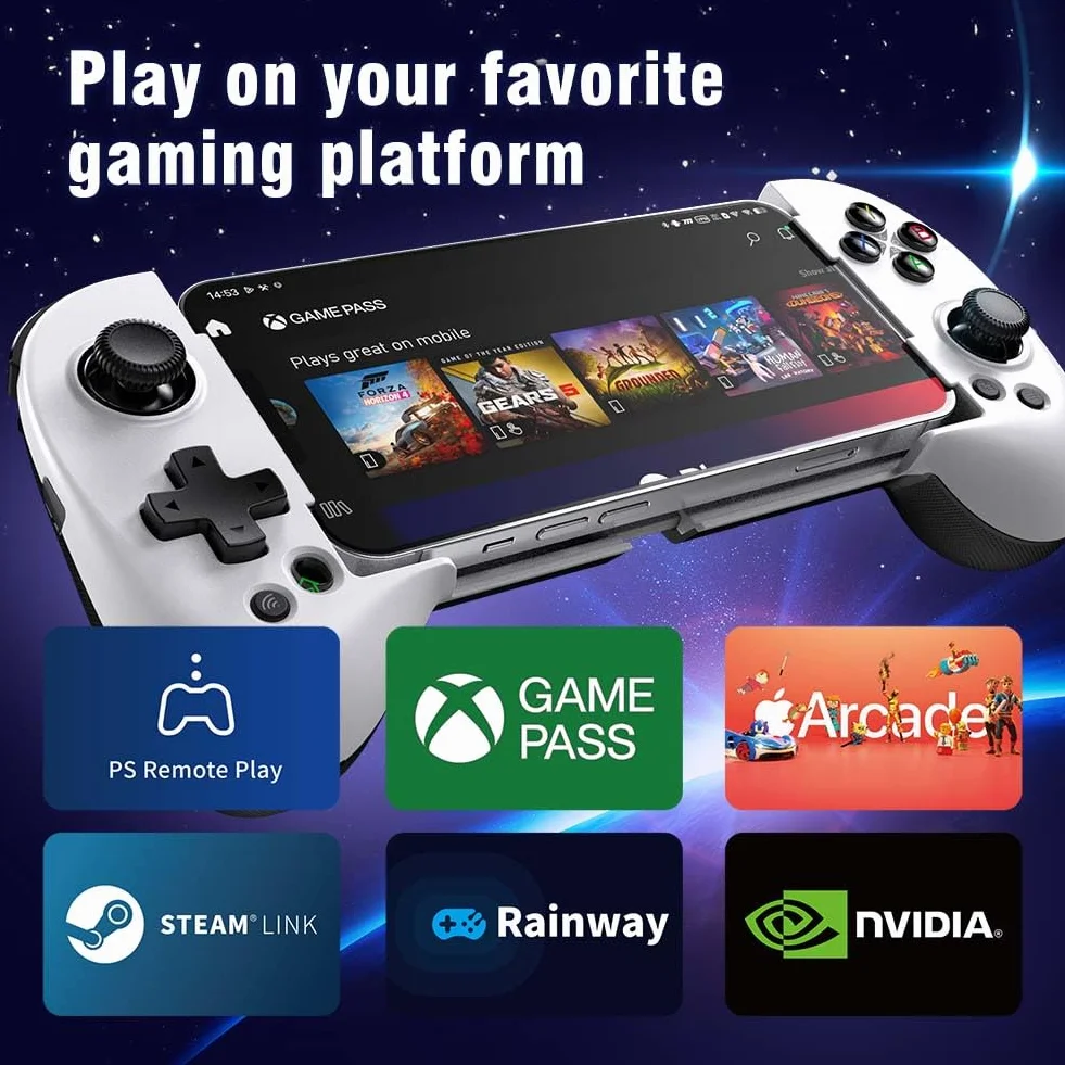 ShanWan Controller Smartphone Android/iOS, Controller di Gioco Mobile con Leva di manovra regolabile per Xbox Cloud Steam Link GeForce Now MFi Arcade Games [android,ios] (Bianca)