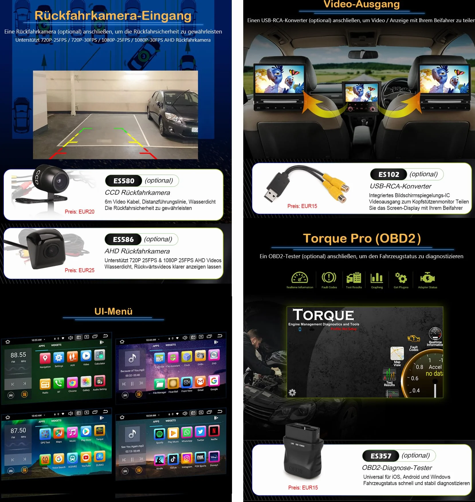 Erisin 7 pollici 8-Core 4GB+64GB Android 13 Autoradio Bluetooth GPS Navigatore per VW Passat Golf 4 Sharan Polo Lupo T5 Skoda Octavia Seat Ibiza 6L CarPlay Android Auto WiFi DSP DAB+CD USB OBD2 FM RDS