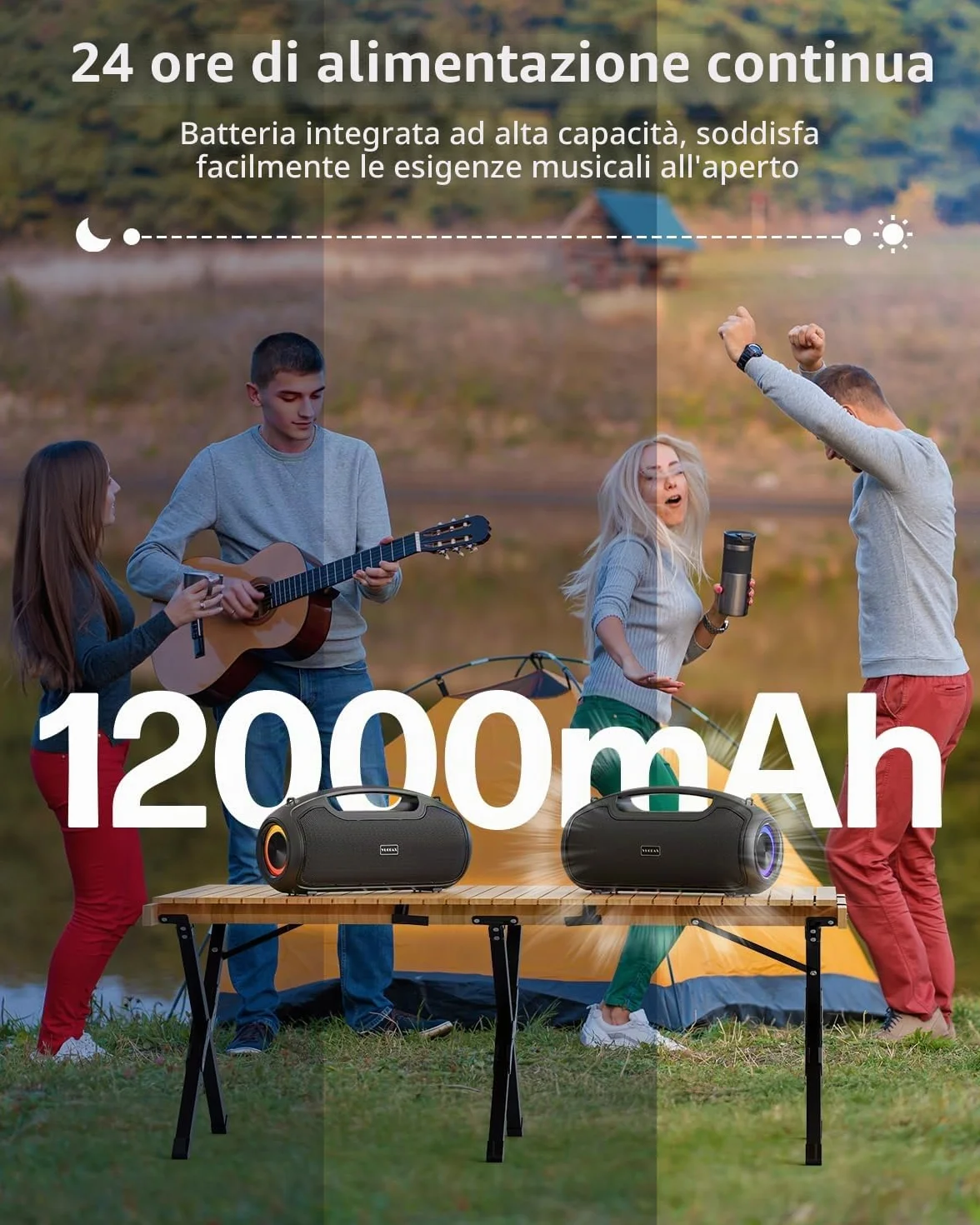 Cassa Bluetooth Portatile, (200W MAX) 120W Potente Altoparlante Wireless, IP65 Impermeabile Bluetooth Speaker, Bassi Profoni/DSP/Bluetooth 5.3 / TF/USB, Ideale per Feste, Esterno, Famiglia, Regalo