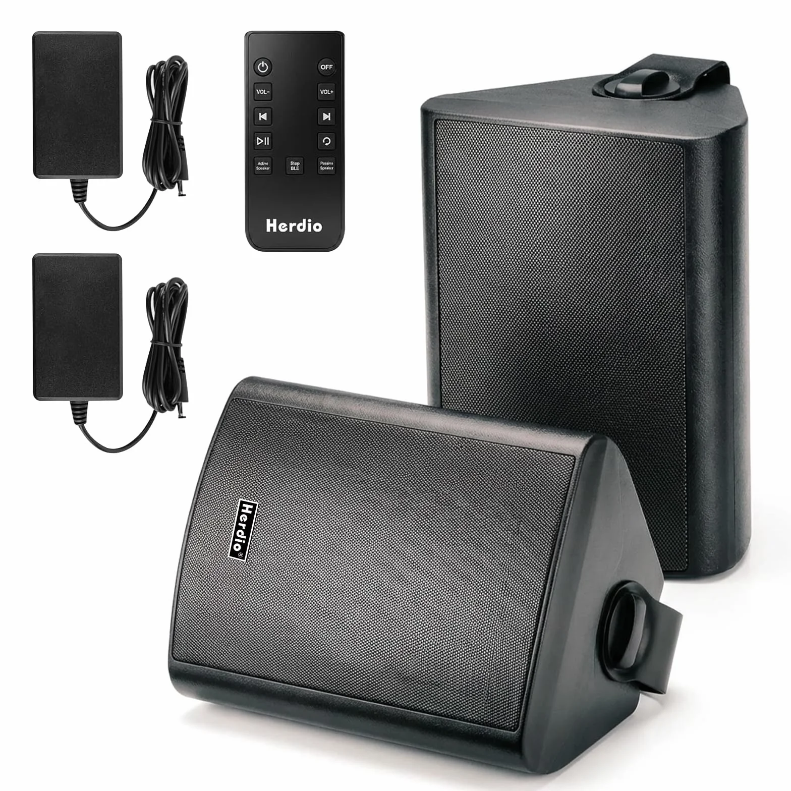 Herdio 4" 200W Max Power Wall Mount Outdoor Bluetooth Speakers, Be Waterproof and Able to Wireless Multi-Connection Up to 20 Units for Patio/Porch/Balcony (Black, 2-Pack)