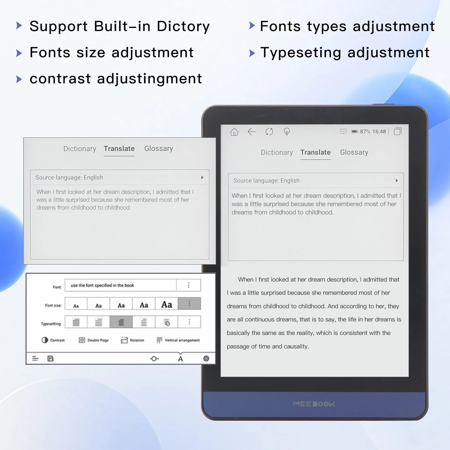 Meebook E-Reader M6 | 6' Eink Carta Schermo 300PPI | intelligente regolabile | Android 11 | Ouad Core | Libri audio|Google Play Store | 3GB+32GB di spazio di archiviazione | Slot Micro-SD | Viola