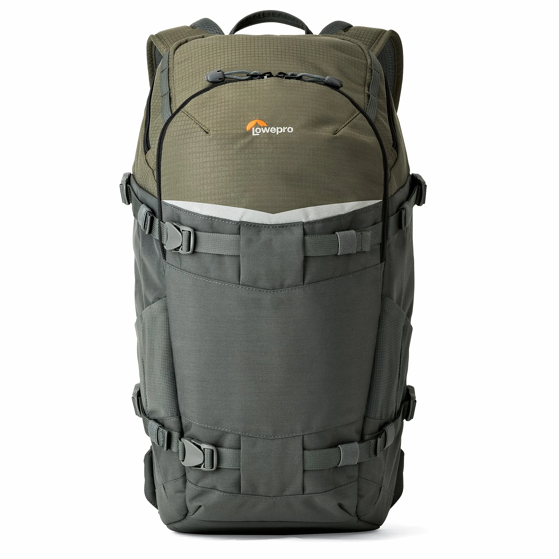 Lowepro Flipside Trek Zaino Flipside, Zaino Fotografico per Fotocamere DSLR e Obiettivi Multipli, Zaino Macchina Fotografica per Tablet, Treppiede, Colore Grigio, Verde Scuro