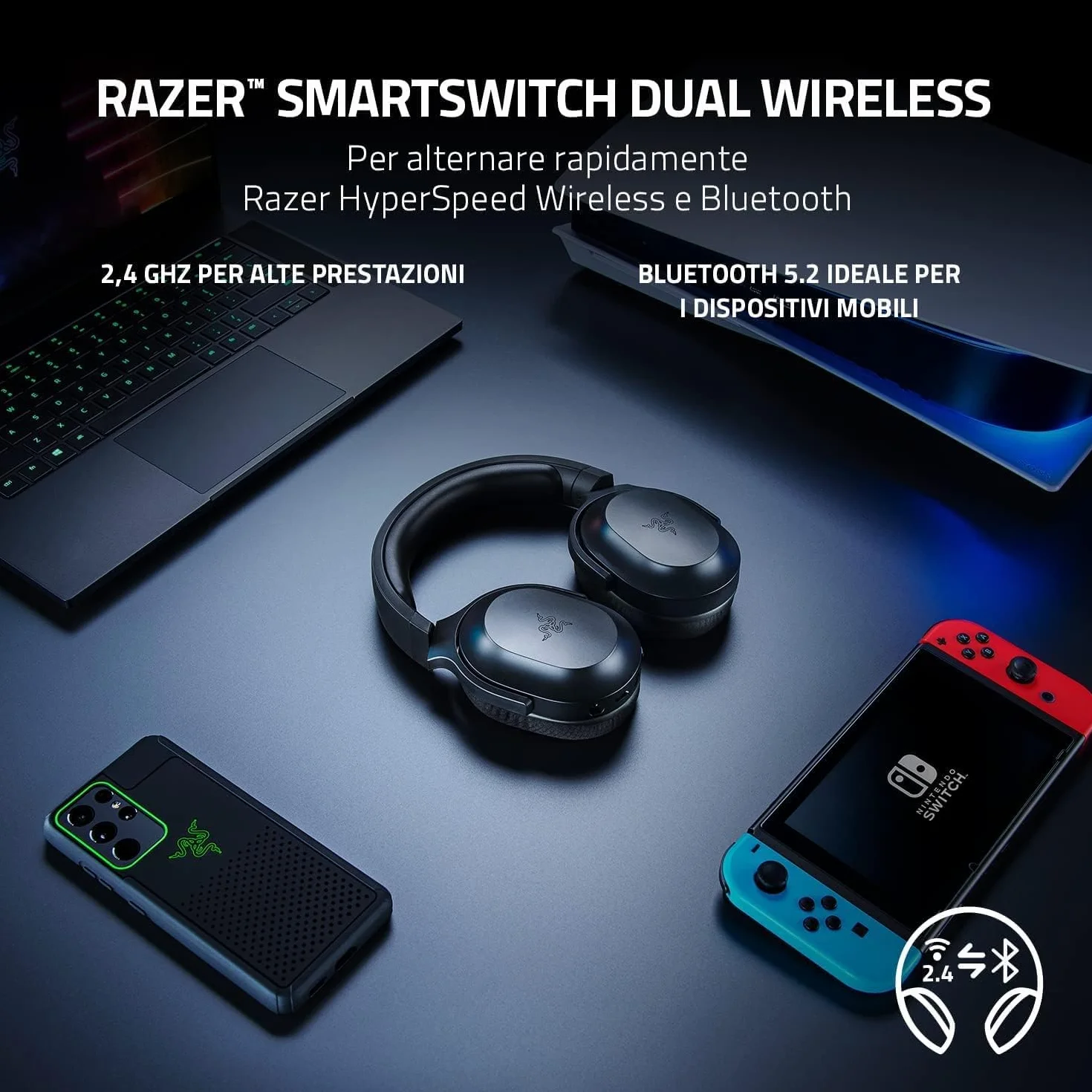 Razer Barracuda X (2022) - Cuffia Wireless Multipiattaperma per Giochi e Dispositivi Mobili (SmartSwitch Dual Wireless, 250 g di Design Ergonomico, TriForce 40 mm, Microfono Cardioide) Nero
