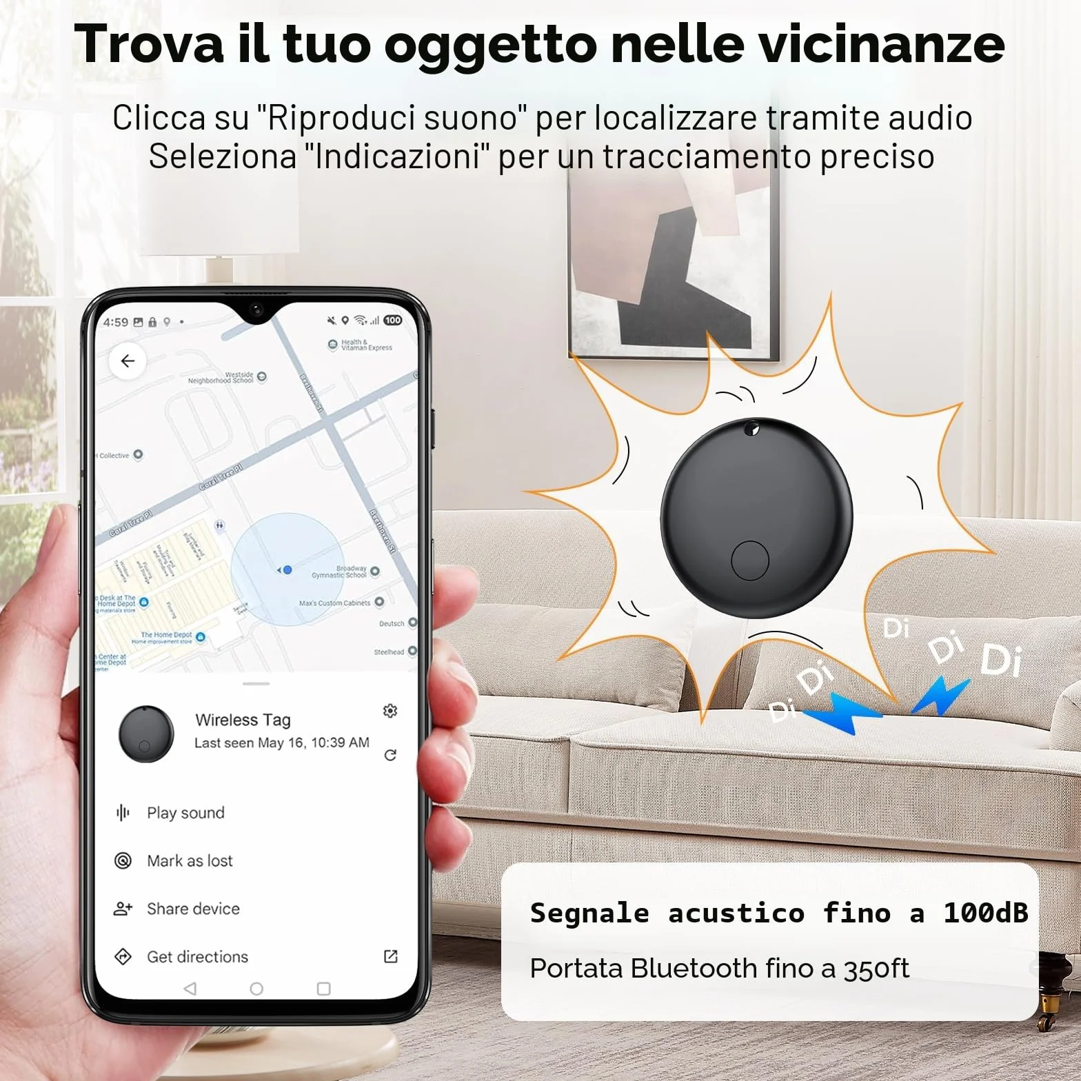 Android Smart Tag, Traceur tag con Google's Find Hub (Solo Android), IP68 Impermeabile, Bluetooth Localizzatore con Custodia Protettiva, Trova Oggetti per Chiavi/Bagagli/Portafogli, 4 Nero Elegante