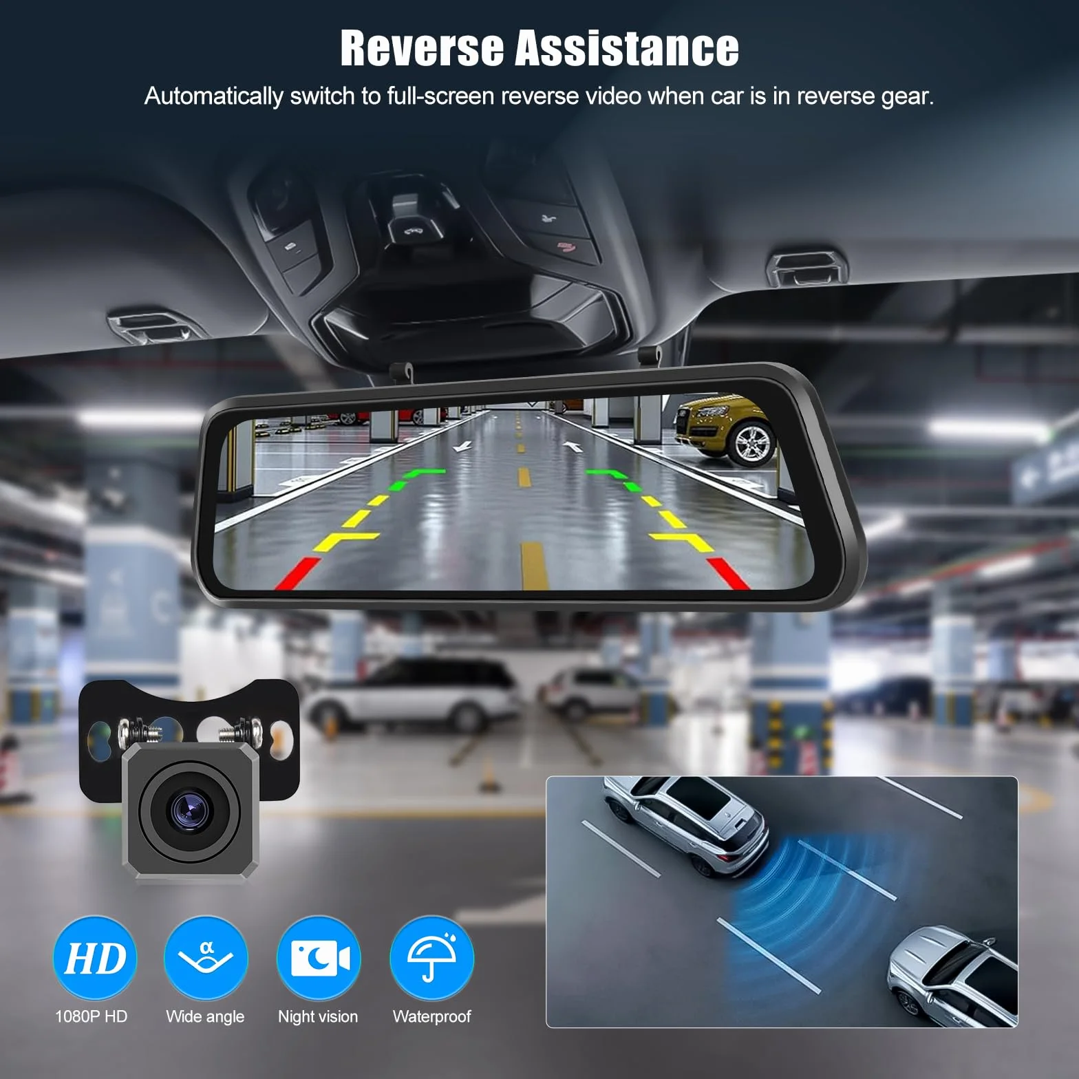 OiLiehu 9,66 Pollici Touchscreen 4K HD Mirror Dashcam con Telecamera Posteriore WiFi Dash Cam per Auto con G-Sensor/WDR/LCA/BSD/Monitor Parcheggio/Registrazione in Loop/Grandangolo 150°/Visione Nott