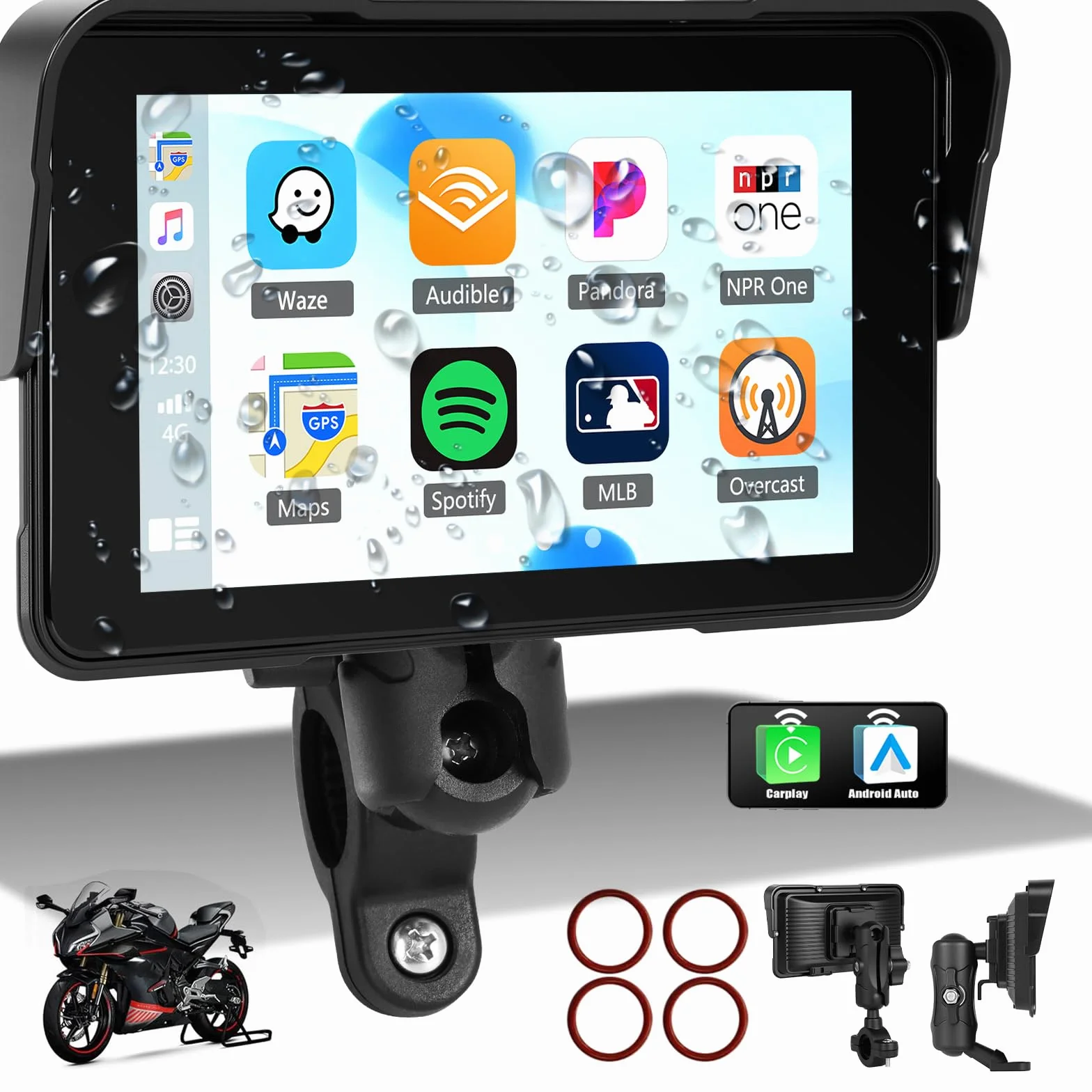 SIXTOP CarPlay Moto con CarPlay e Android Auto Wireless, Portatile GPS Navigatore Moto, 5 Pollici Schermo Touch con Impermeabile IP68, Bluetooth e Siri
