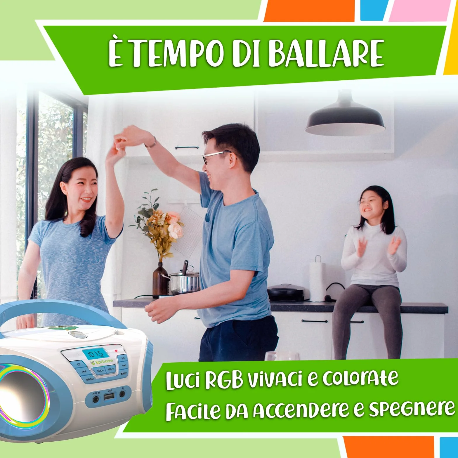 TinyGeeks Tunes CD PLAYER - NUOVO + Radio FM + Batterie incluse + LETTORE CD BAMBINI con altoparlanti + Regalo perfetto per bambini - Bianca